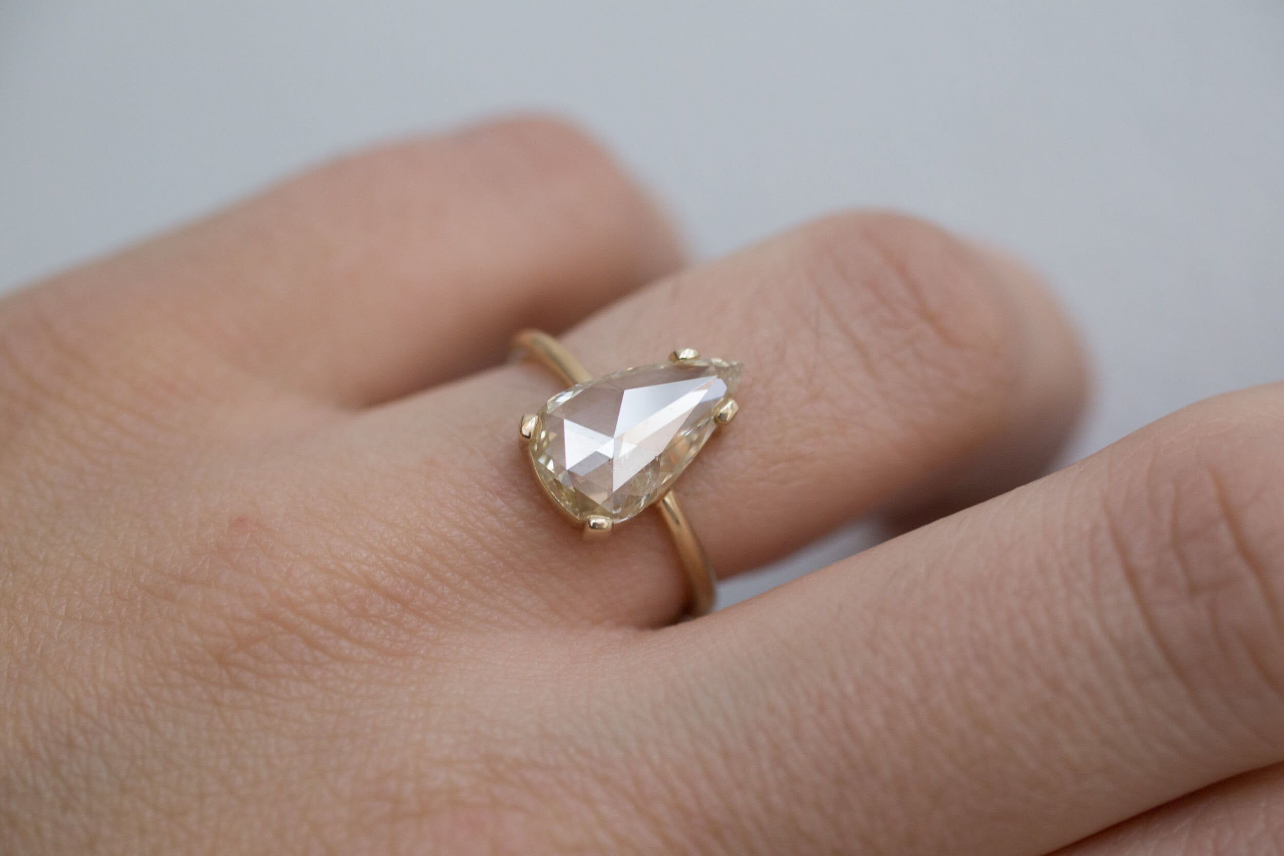 Farley Ring | Champagne Pear Rose Cut Diamond Solitaire Engagement Ring, 2.01 ct | 14k Recycled Gold | One of a Kind