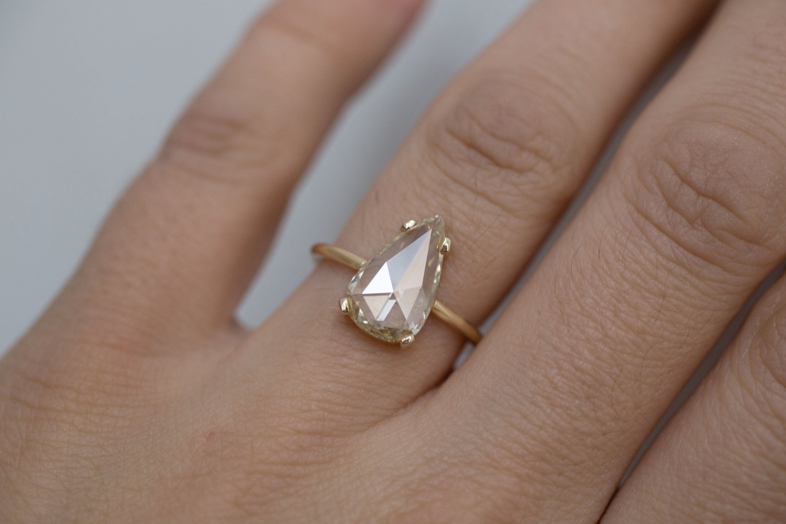 Farley Ring | Champagne Pear Rose Cut Diamond Solitaire Engagement Ring, 2.01 ct | 14k Recycled Gold | One of a Kind