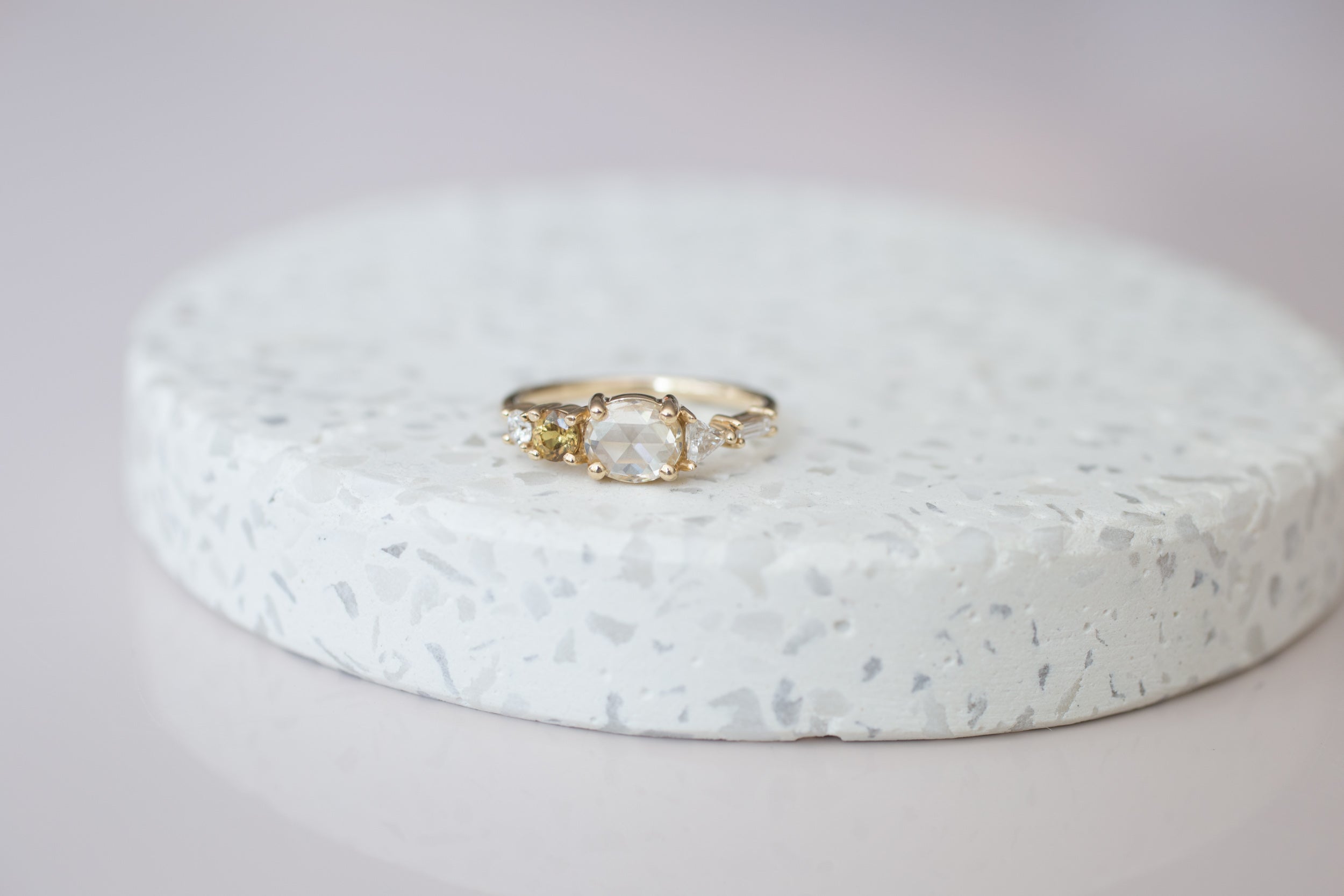 Champagne Oval Diamond, Ochre Sapphire + Diamond Cluster Engagement Ring | 14k Recycled Gold | One of a Kind
