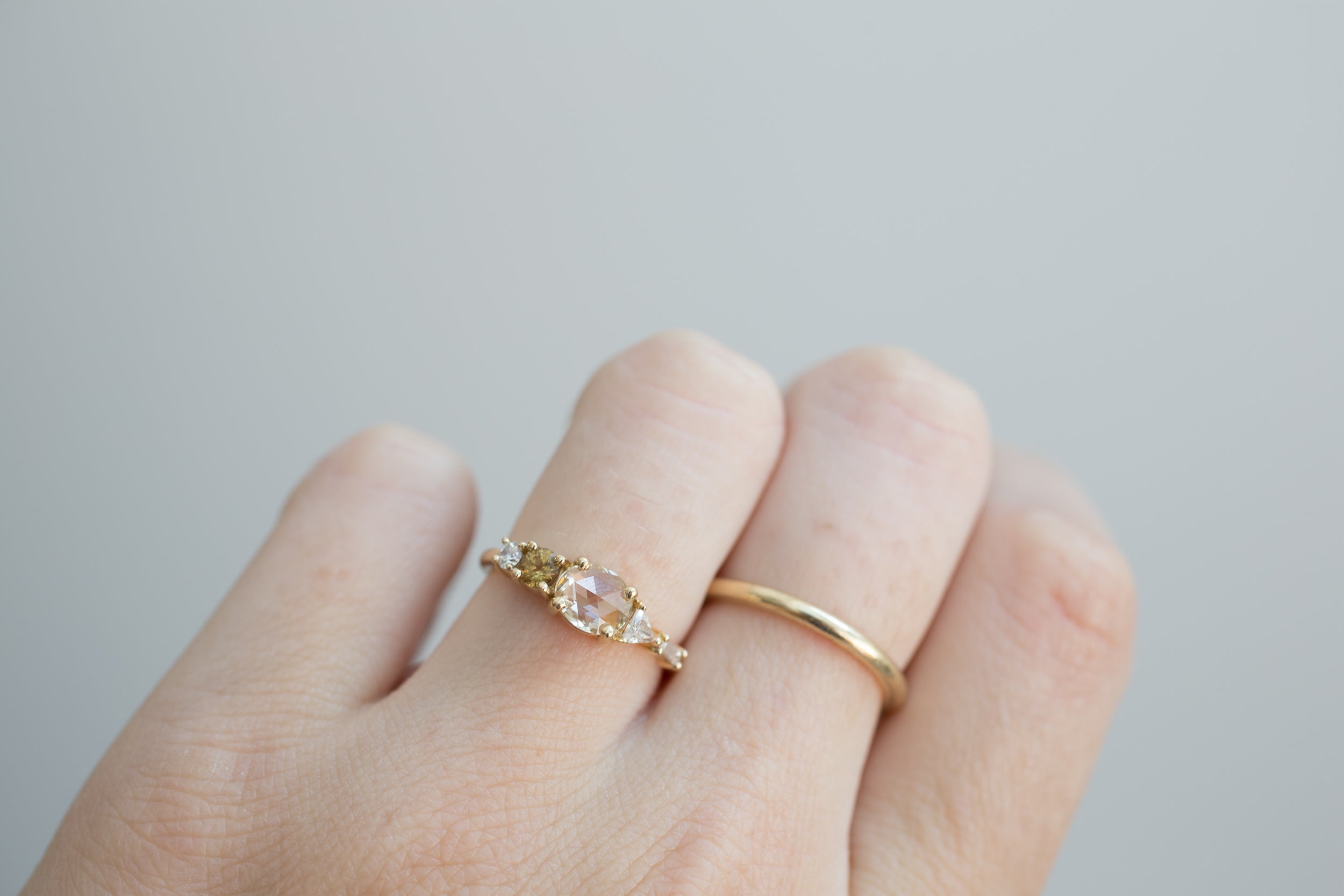 Champagne Oval Diamond, Ochre Sapphire + Diamond Cluster Engagement Ring | 14k Recycled Gold | One of a Kind