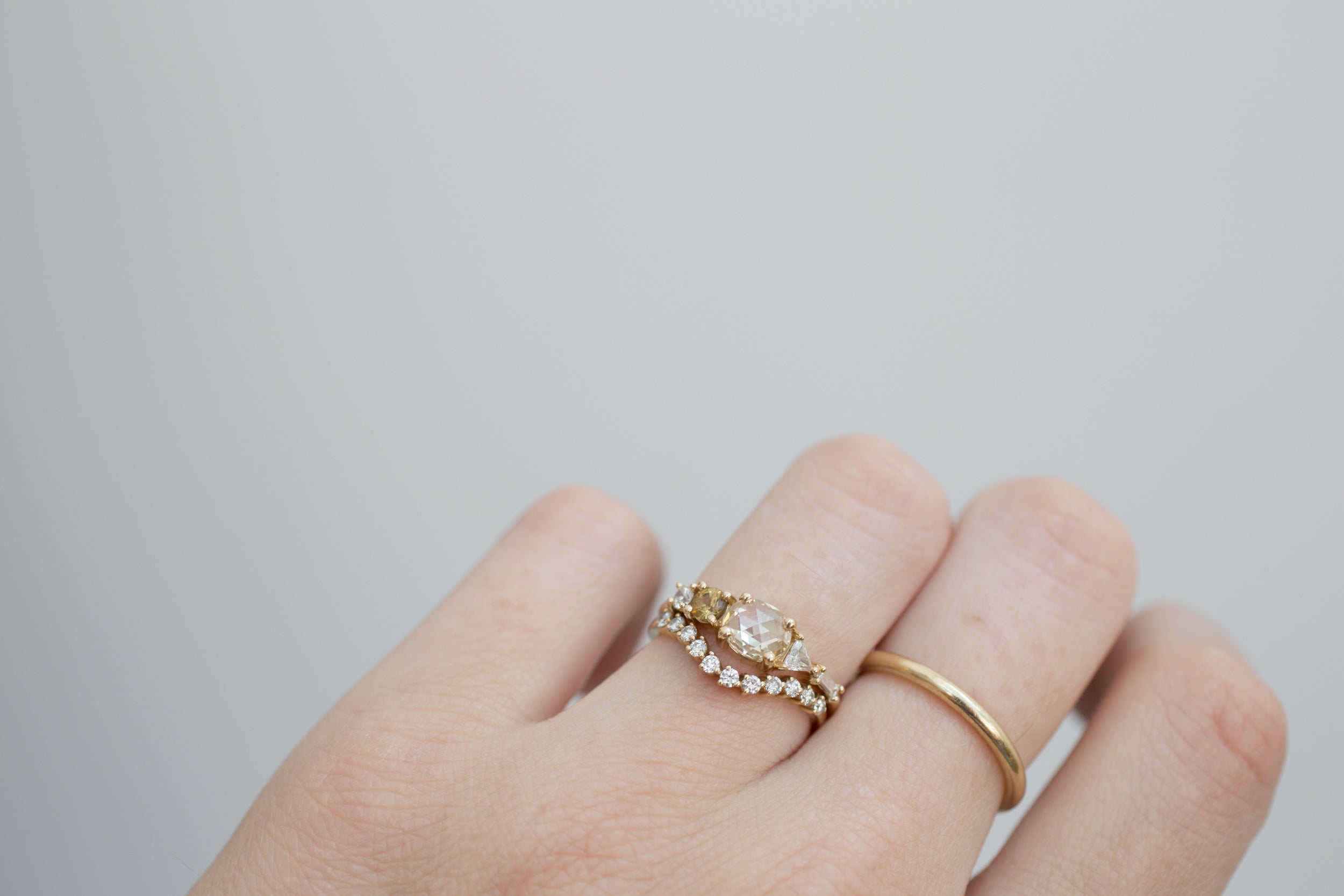 Champagne Oval Diamond, Ochre Sapphire + Diamond Cluster Engagement Ring | 14k Recycled Gold | One of a Kind