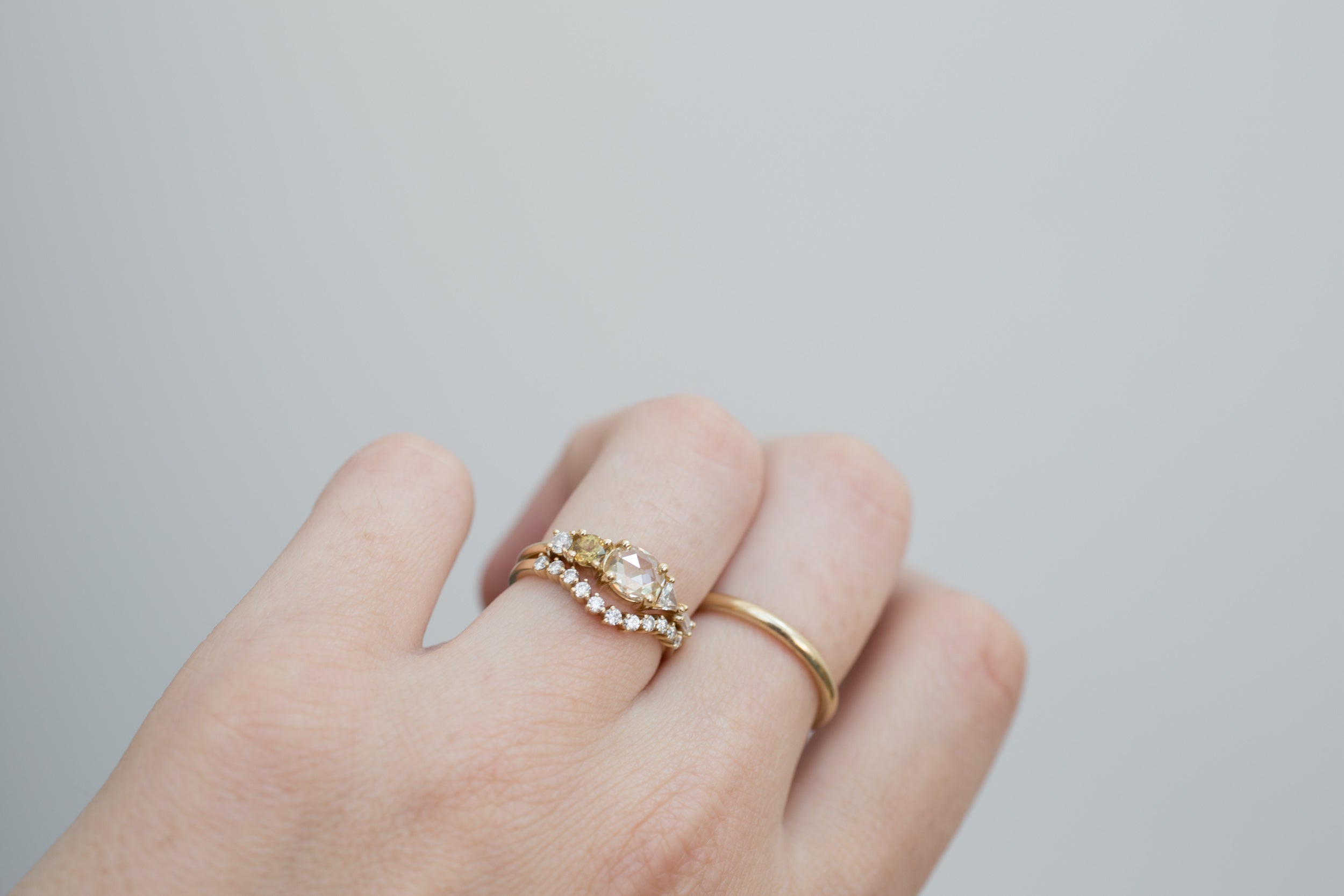 Champagne Oval Diamond, Ochre Sapphire + Diamond Cluster Engagement Ring | 14k Recycled Gold | One of a Kind