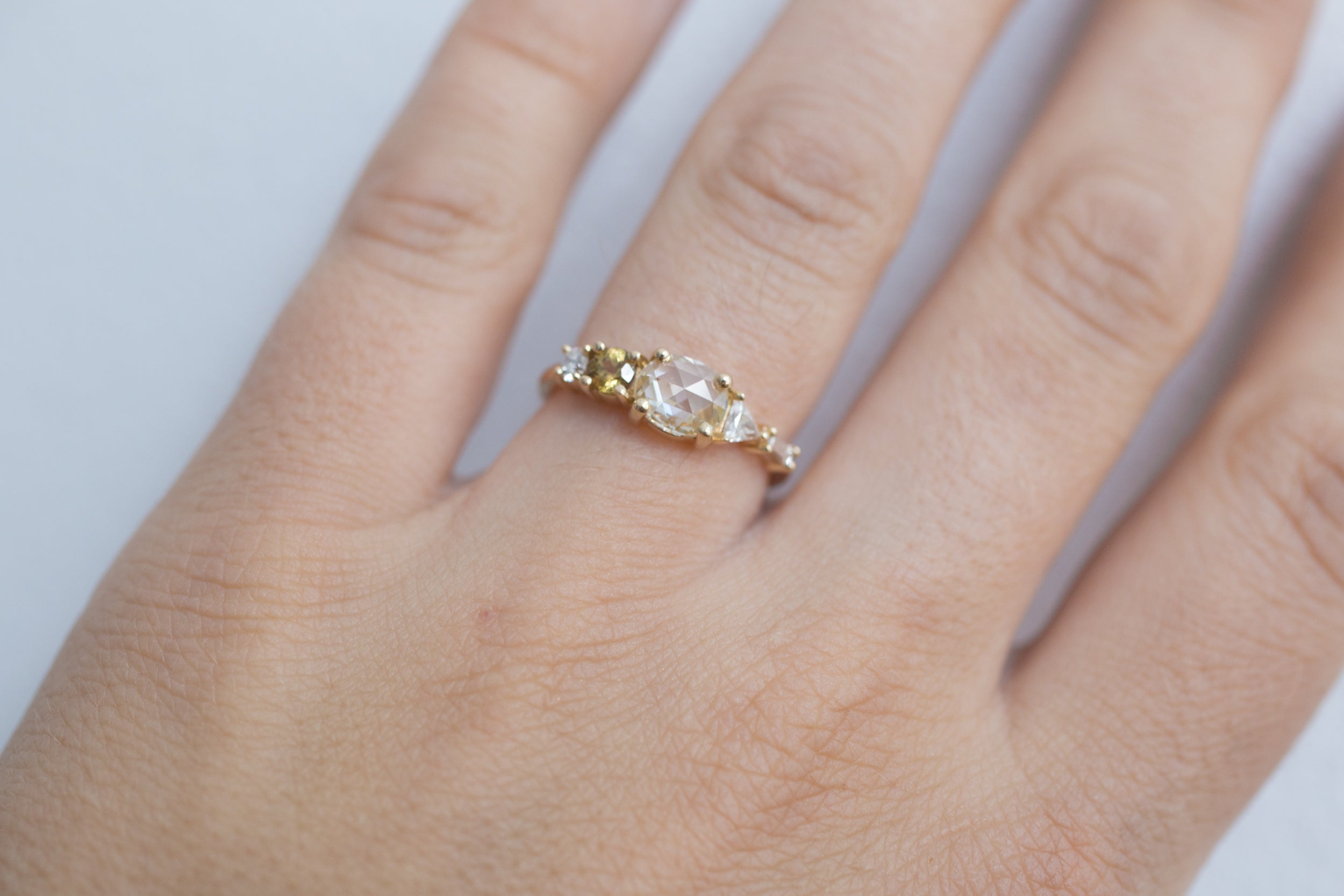 Champagne Oval Diamond, Ochre Sapphire + Diamond Cluster Engagement Ring | 14k Recycled Gold | One of a Kind