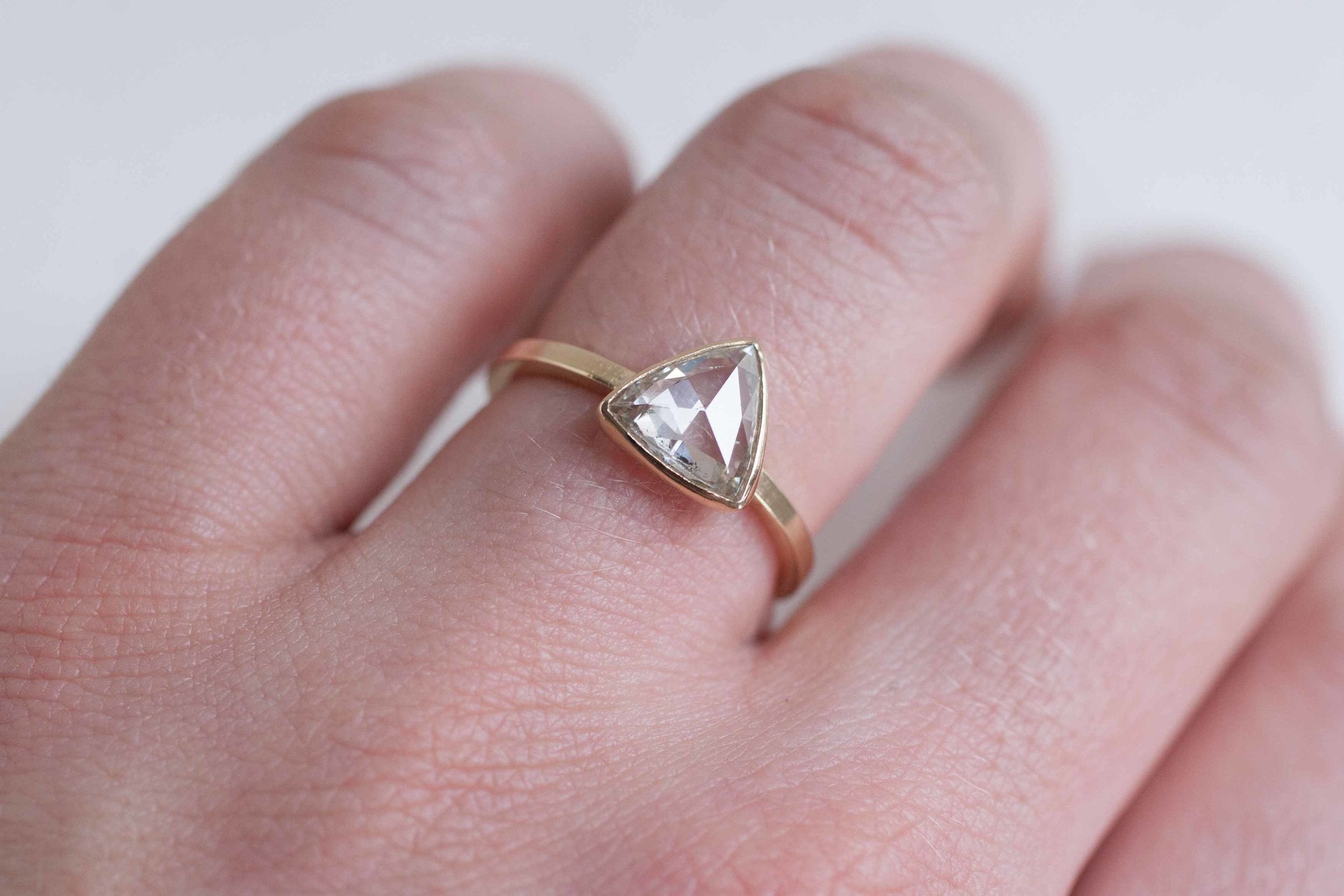 Clear Rose Cut Trillion Diamond Ring | Diamond Triangle Ring | 14k Recycled Gold | One of a Kind
