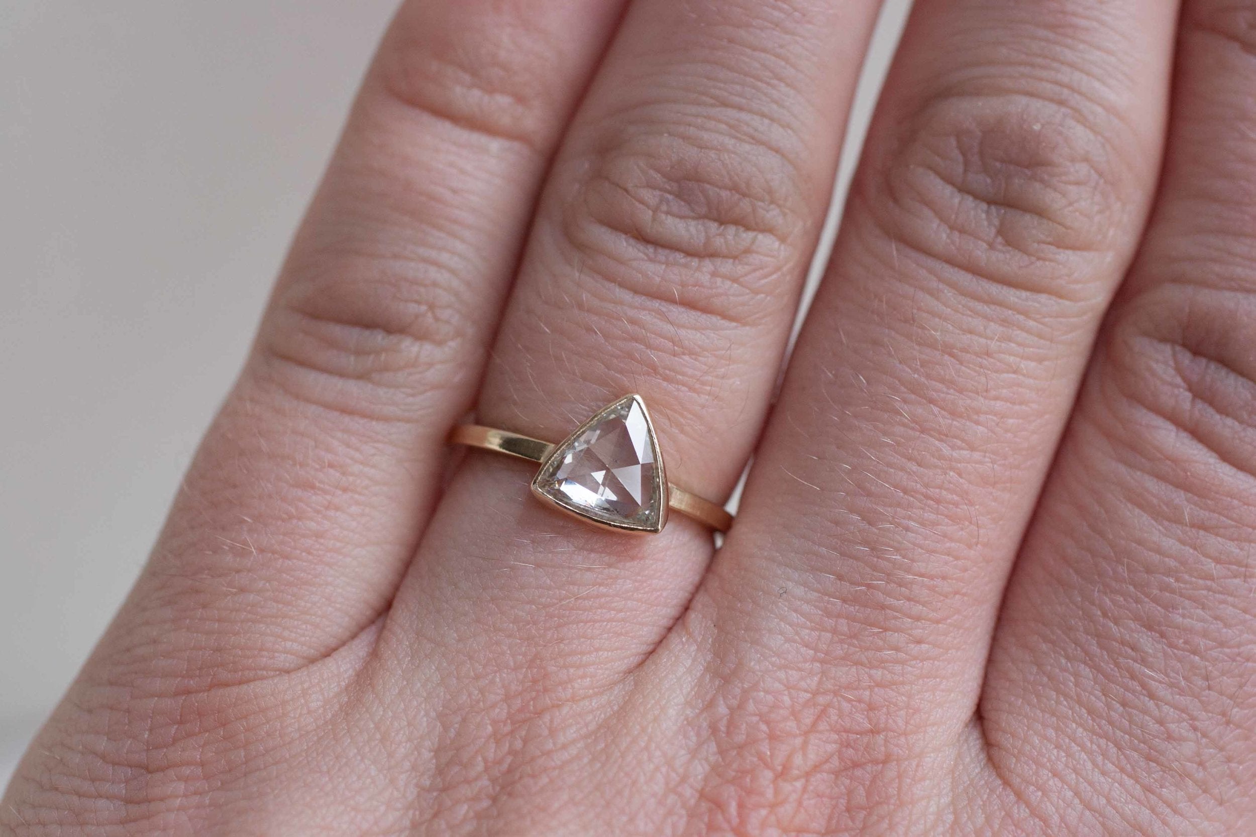 Clear Rose Cut Trillion Diamond Ring | Diamond Triangle Ring | 14k Recycled Gold | One of a Kind
