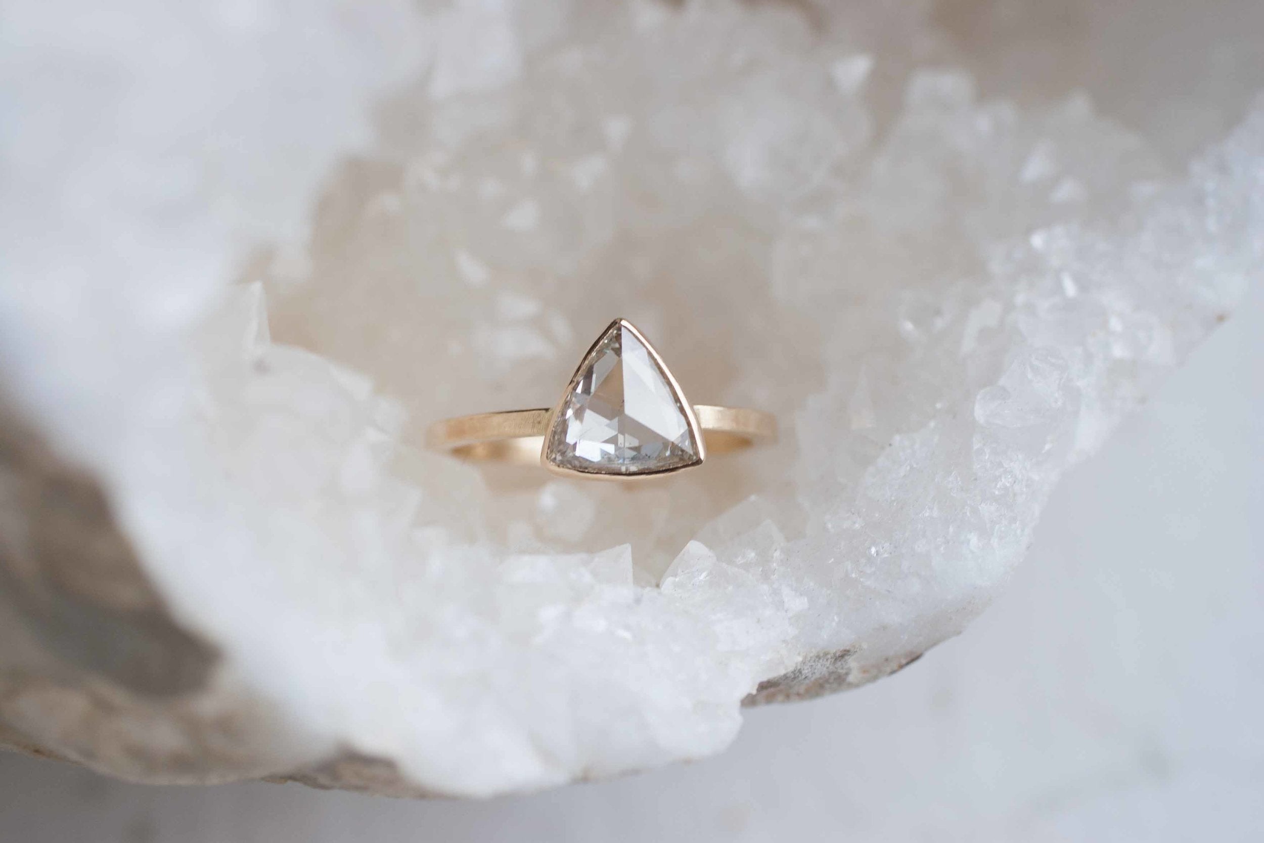 Clear Rose Cut Trillion Diamond Ring | Diamond Triangle Ring | 14k Recycled Gold | One of a Kind