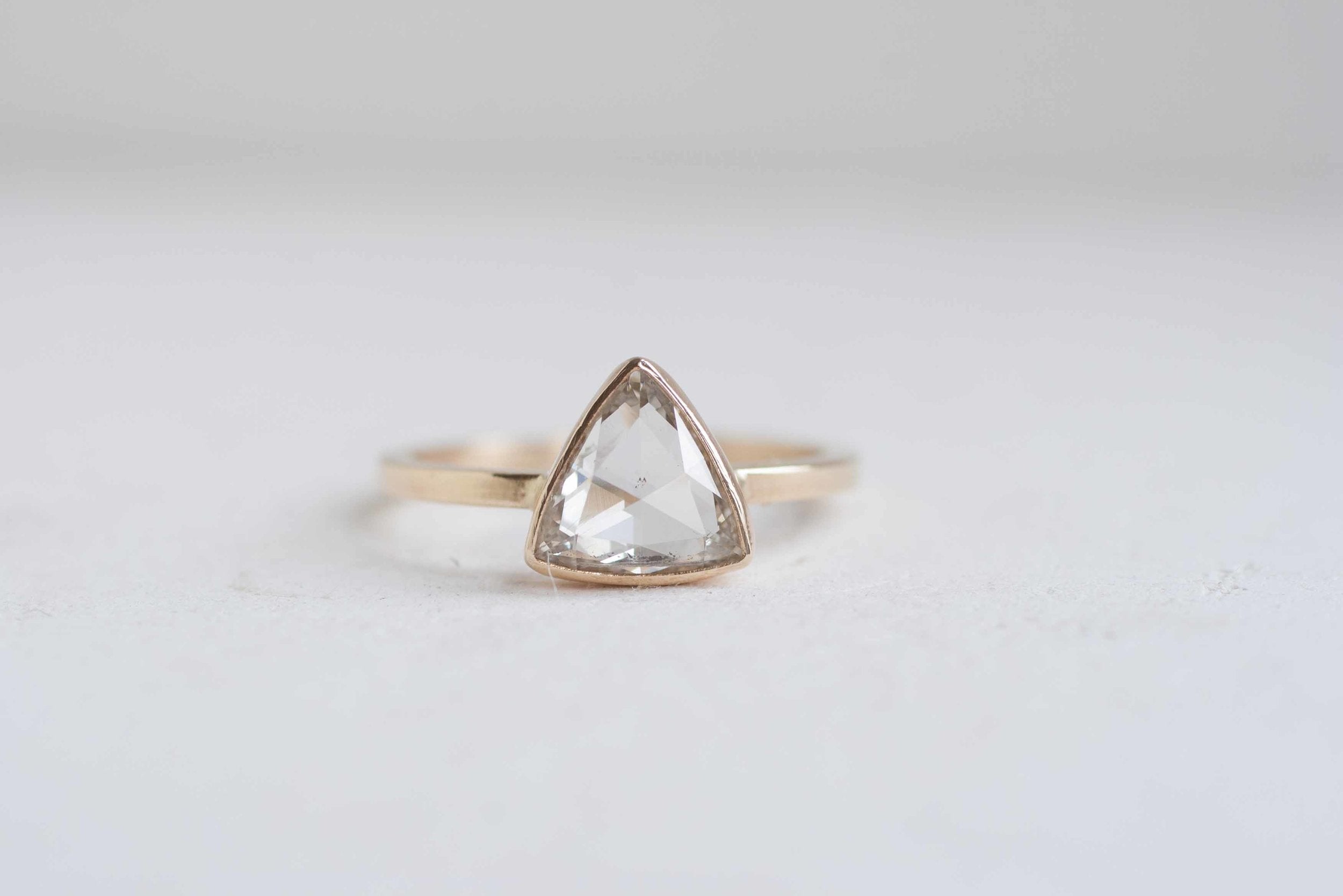 Clear Rose Cut Trillion Diamond Ring | Diamond Triangle Ring | 14k Recycled Gold | One of a Kind