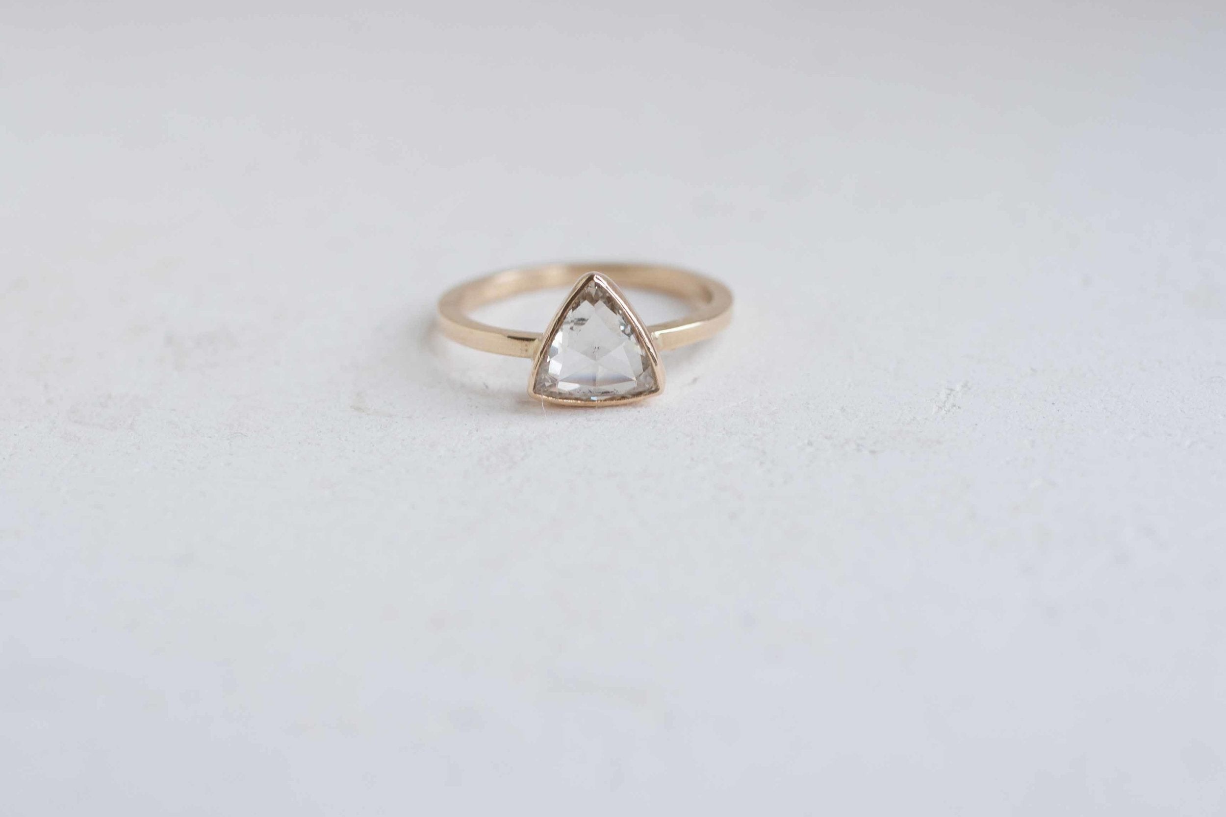 Clear Rose Cut Trillion Diamond Ring | Diamond Triangle Ring | 14k Recycled Gold | One of a Kind