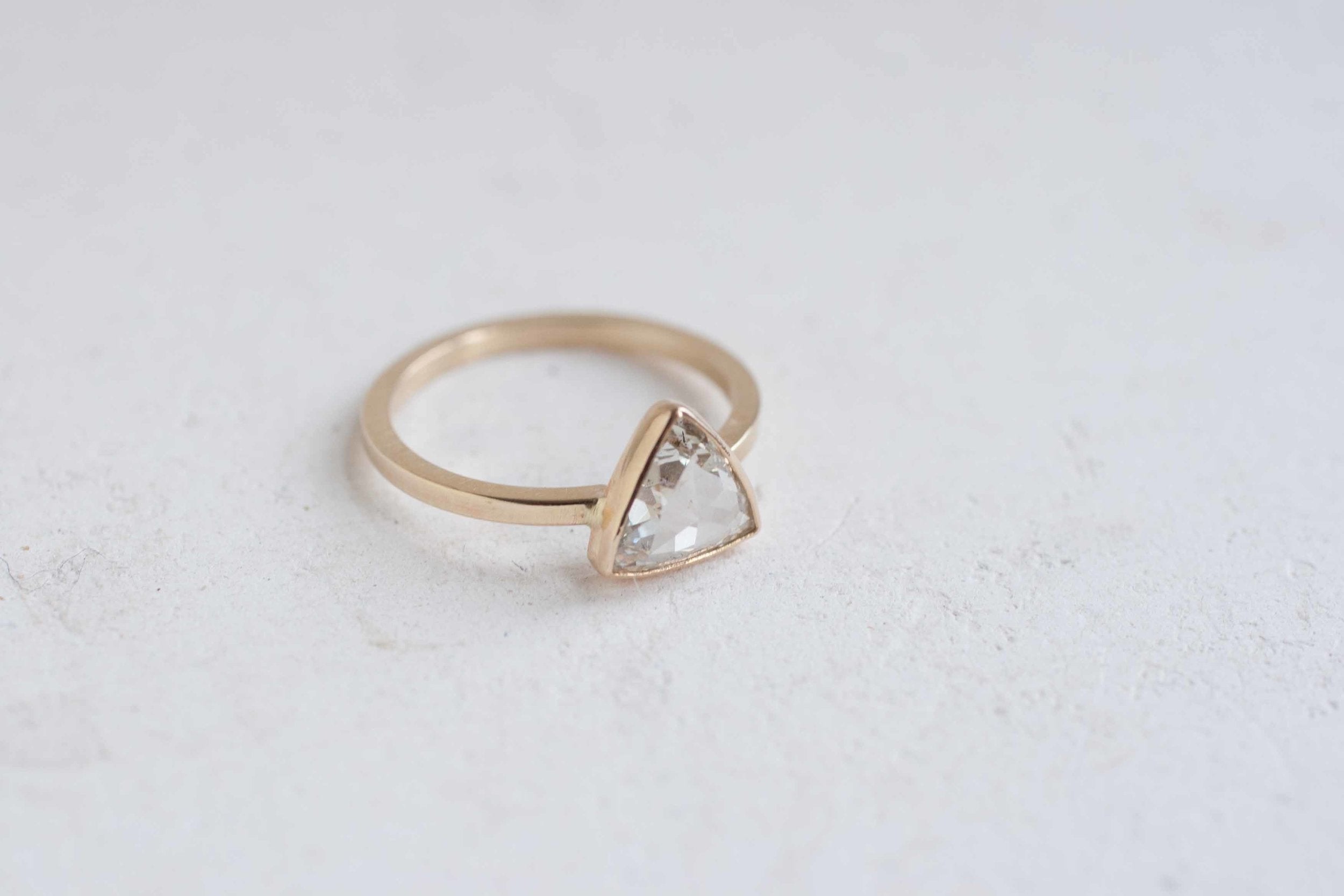 Clear Rose Cut Trillion Diamond Ring | Diamond Triangle Ring | 14k Recycled Gold | One of a Kind