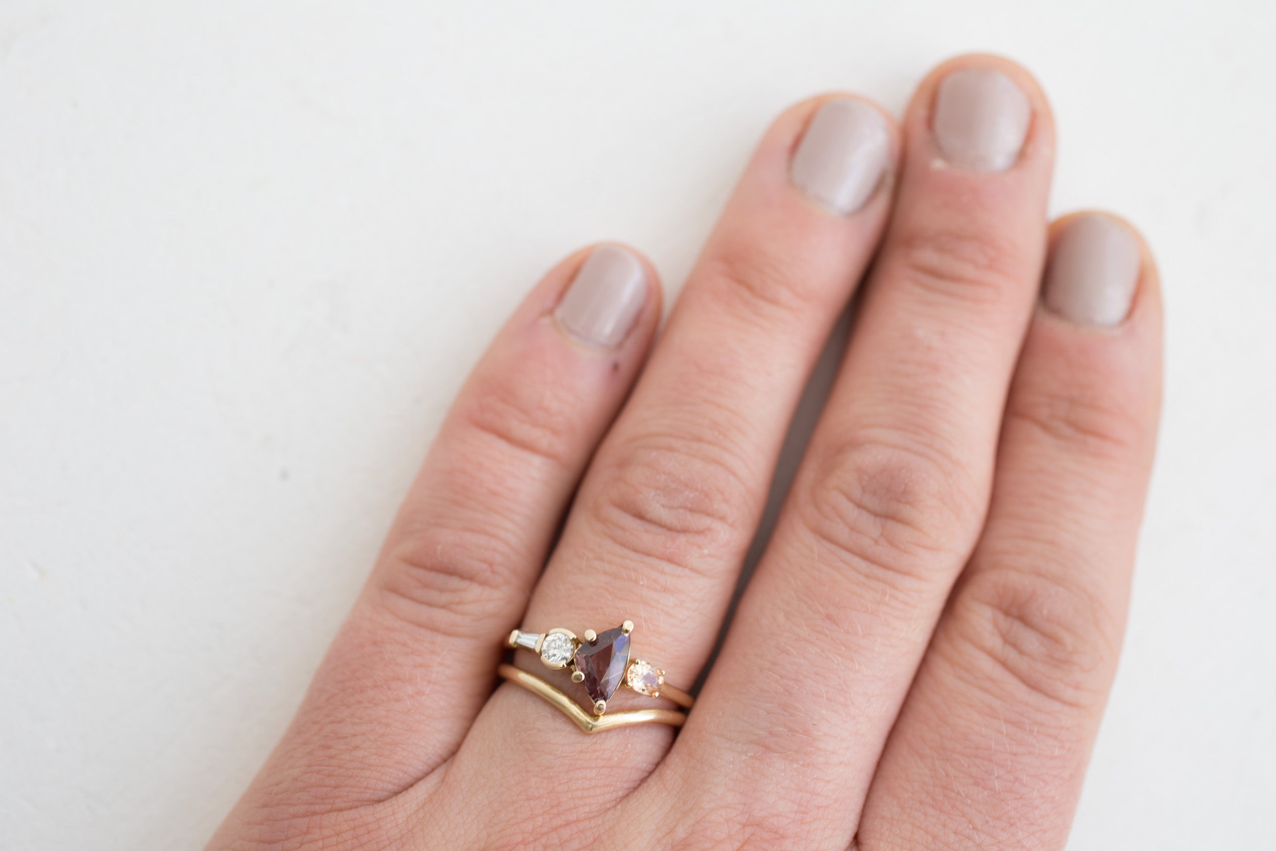 Color Change Garnet, Peach Sapphire + Diamond Cluster Engagement Ring | 14k Recycled Gold | One of a Kind