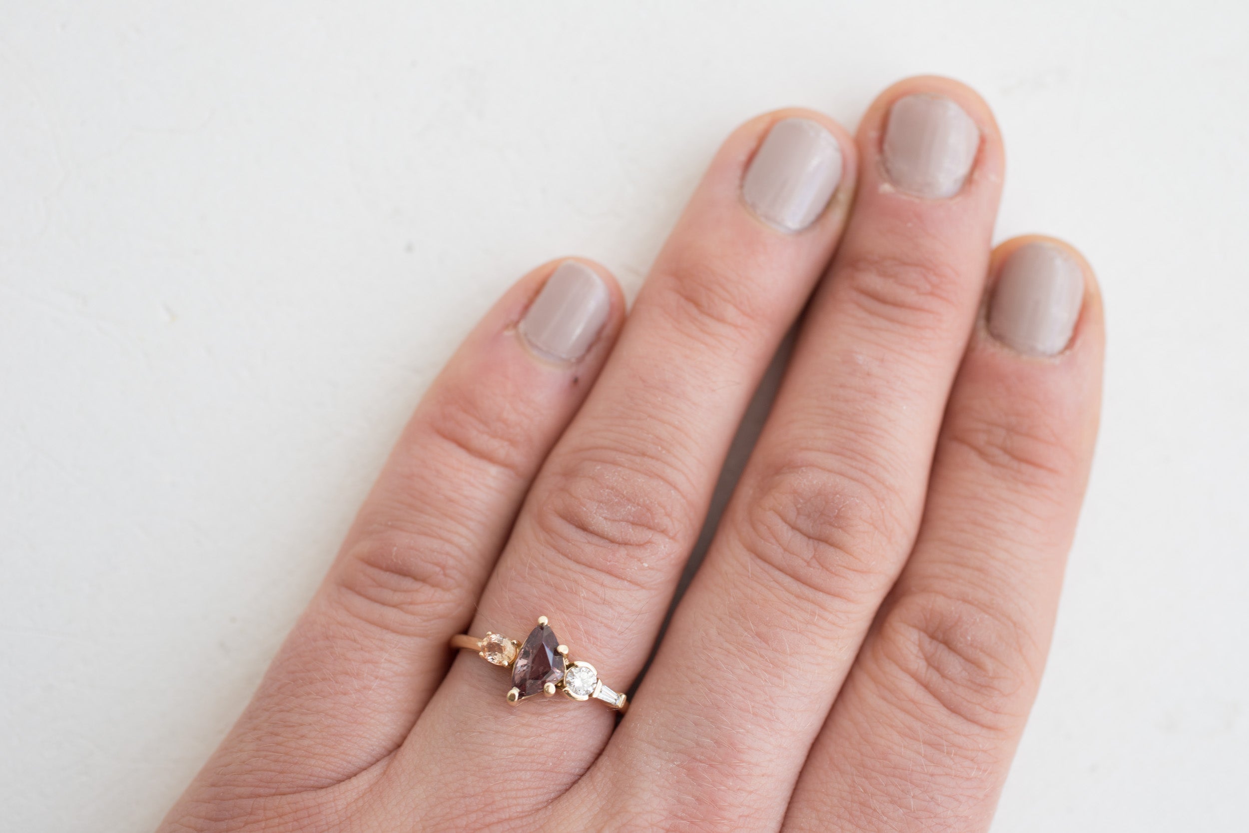 Color Change Garnet, Peach Sapphire + Diamond Cluster Engagement Ring | 14k Recycled Gold | One of a Kind