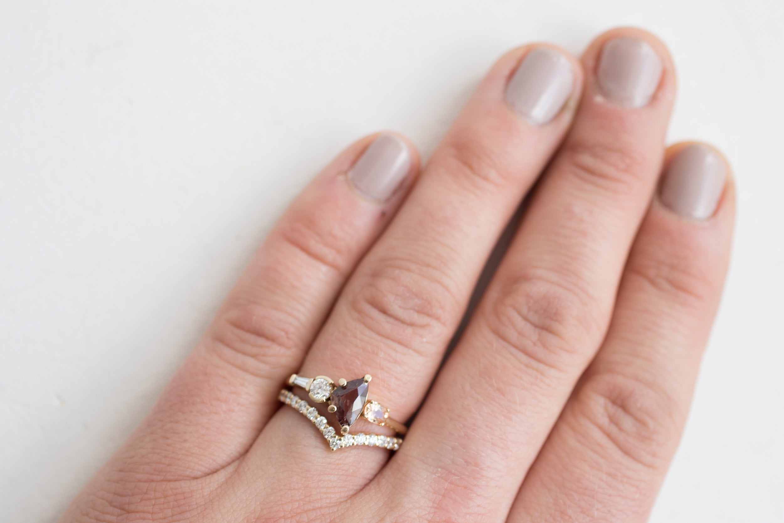 Color Change Garnet, Peach Sapphire + Diamond Cluster Engagement Ring | 14k Recycled Gold | One of a Kind