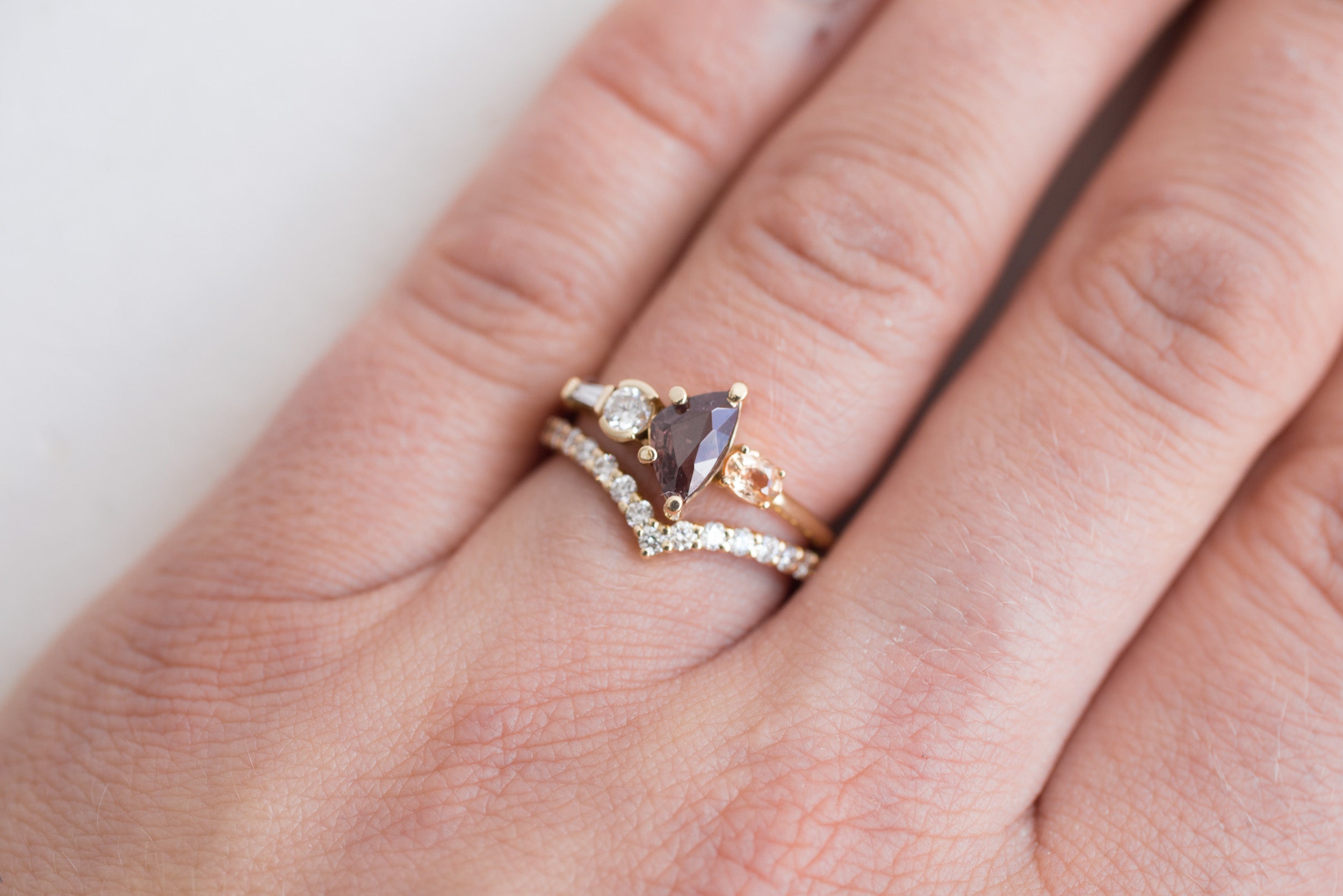 Color Change Garnet, Peach Sapphire + Diamond Cluster Engagement Ring | 14k Recycled Gold | One of a Kind