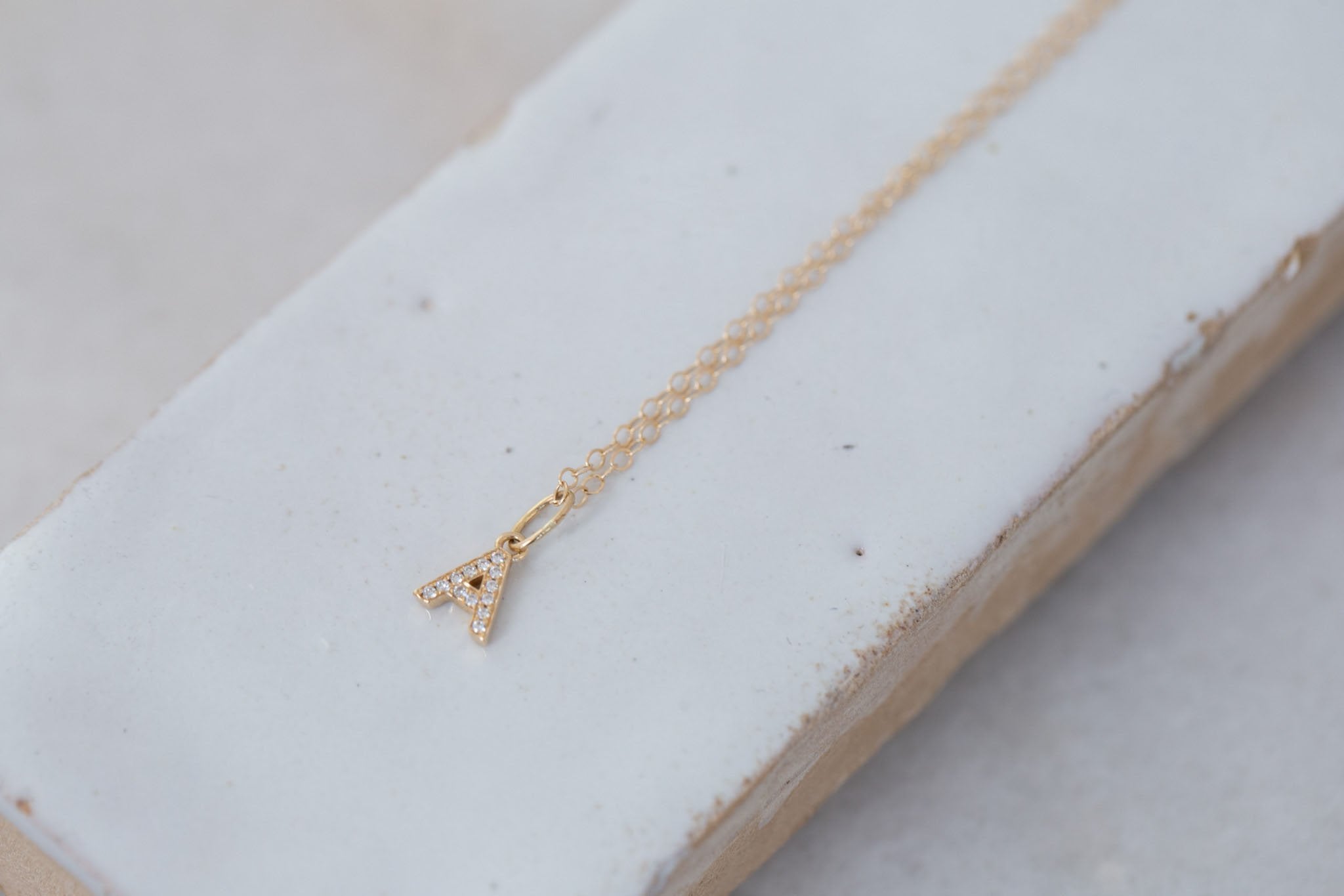Diamond Pavé Initial Necklace | 14k Recycled Gold