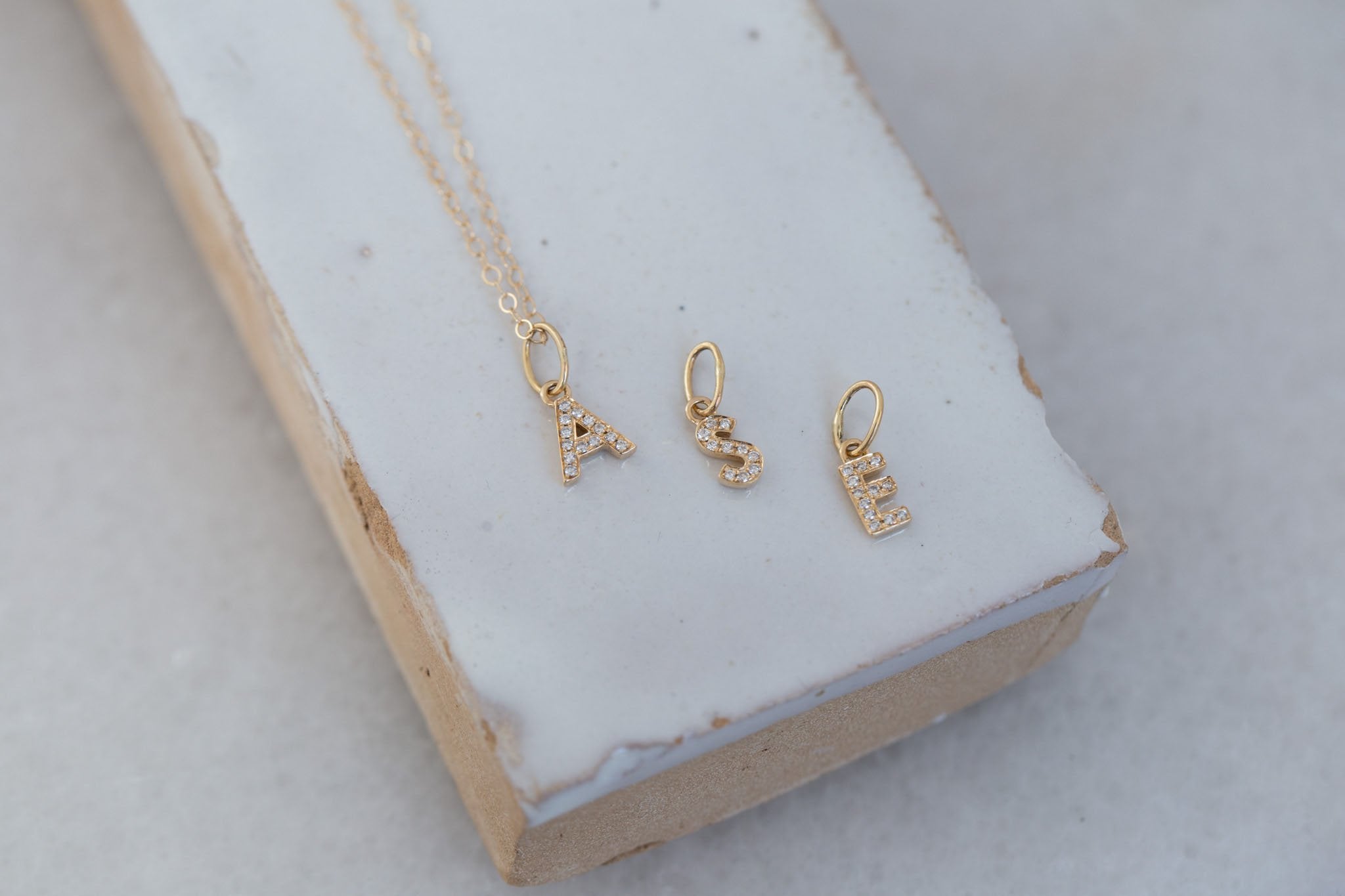 Diamond Pavé Initial Necklace | 14k Recycled Gold