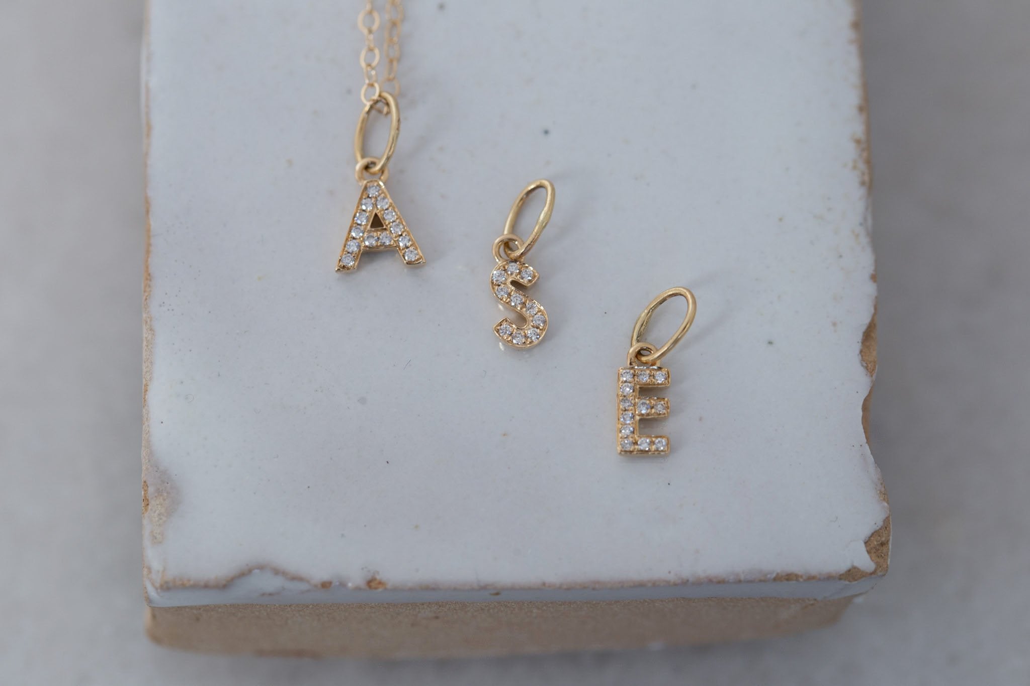 Diamond Pavé Initial Necklace | 14k Recycled Gold