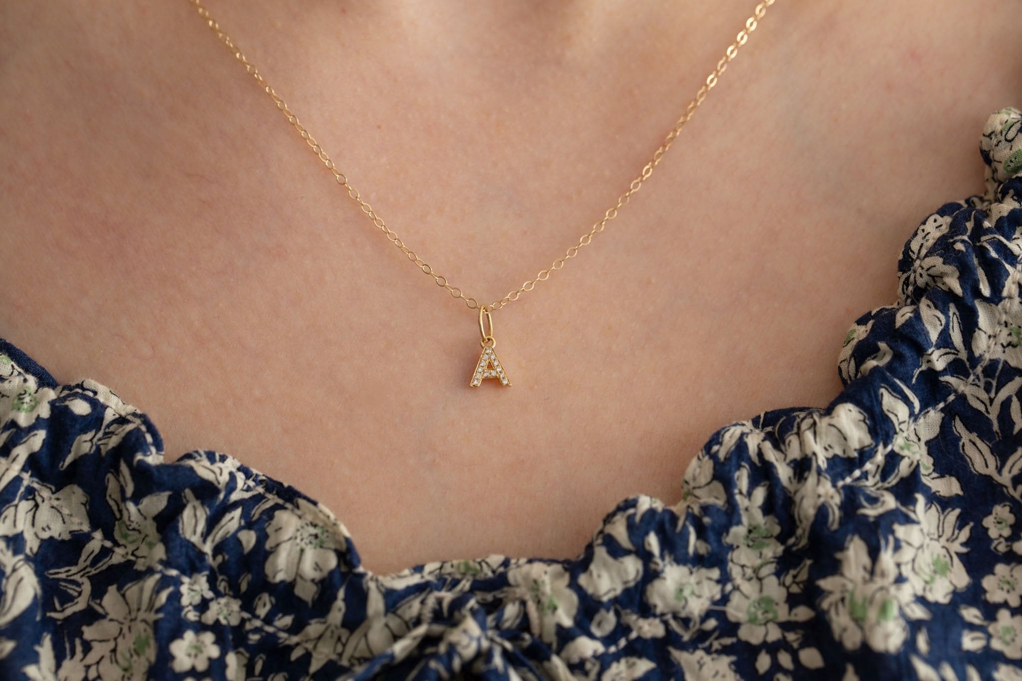 Diamond Pavé Initial Necklace | 14k Recycled Gold