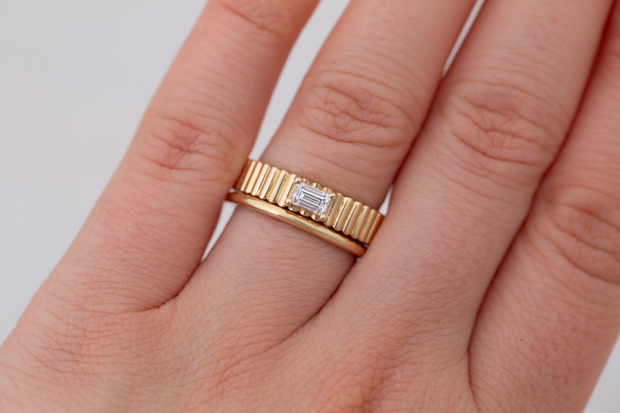 Ellis Ring | Baguette Cut Diamond + Fluted Band Engagement Ring 0.28 ct | 14k Recycled Gold | One of a Kind