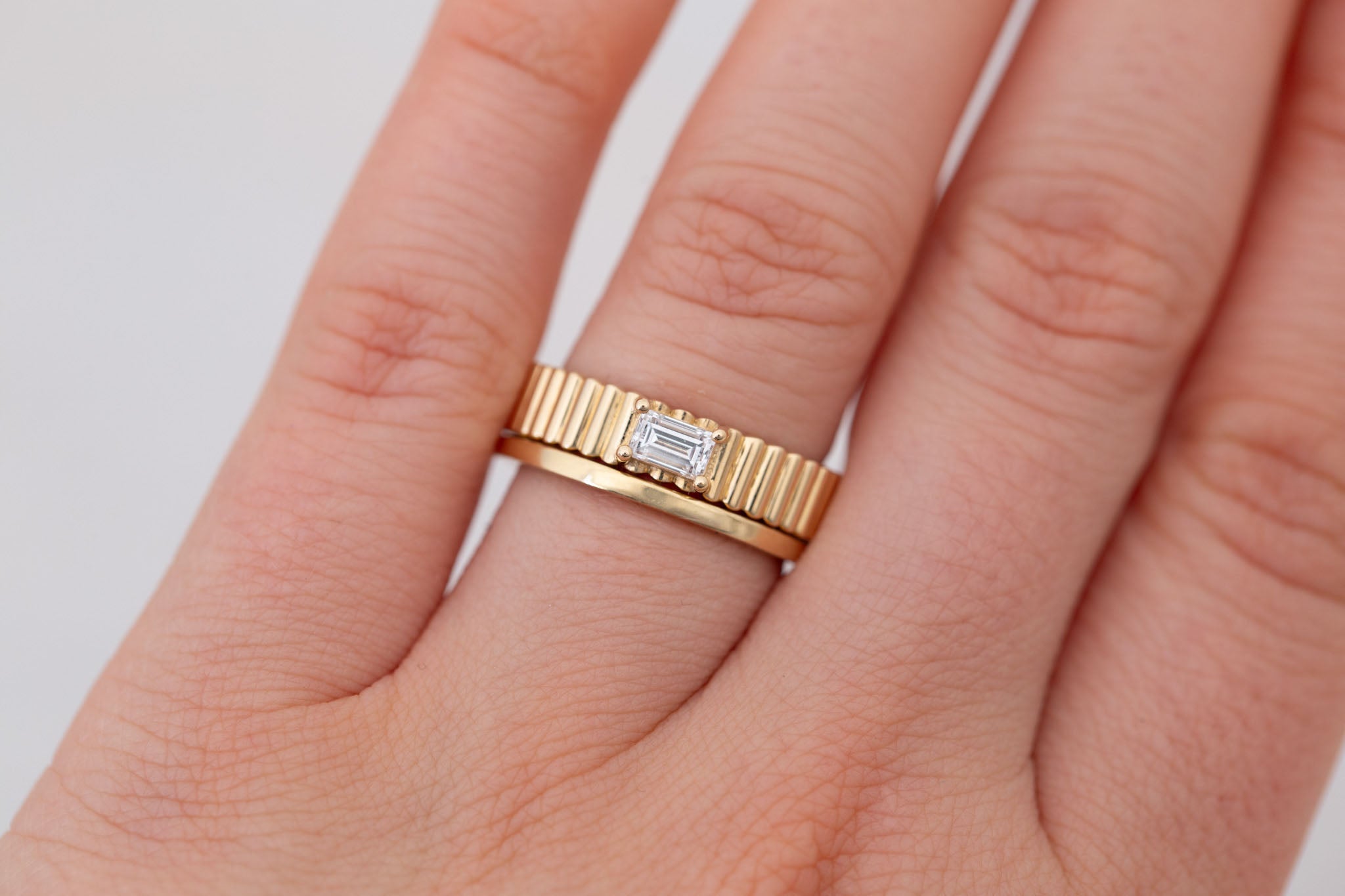 Ellis Ring | Baguette Cut Diamond + Fluted Band Engagement Ring 0.28 ct | 14k Recycled Gold | One of a Kind
