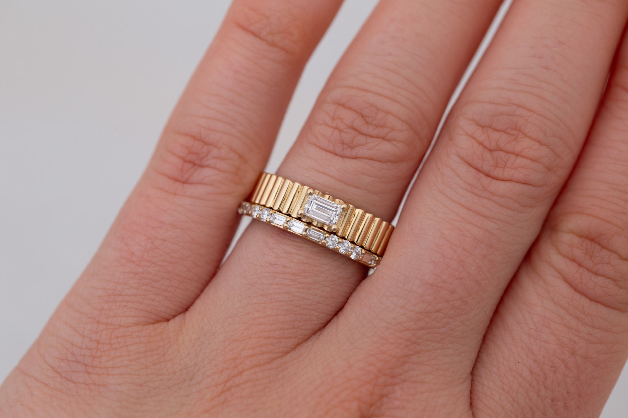 Ellis Ring | Baguette Cut Diamond + Fluted Band Engagement Ring 0.28 ct | 14k Recycled Gold | One of a Kind