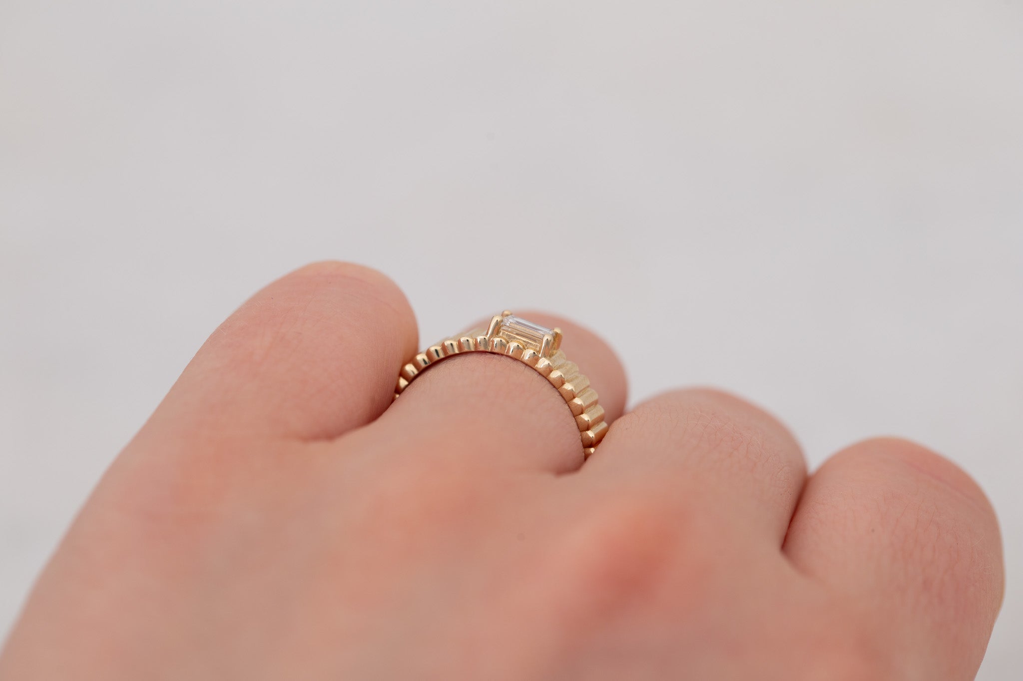 Ellis Ring | Baguette Cut Diamond + Fluted Band Engagement Ring 0.28 ct | 14k Recycled Gold | One of a Kind