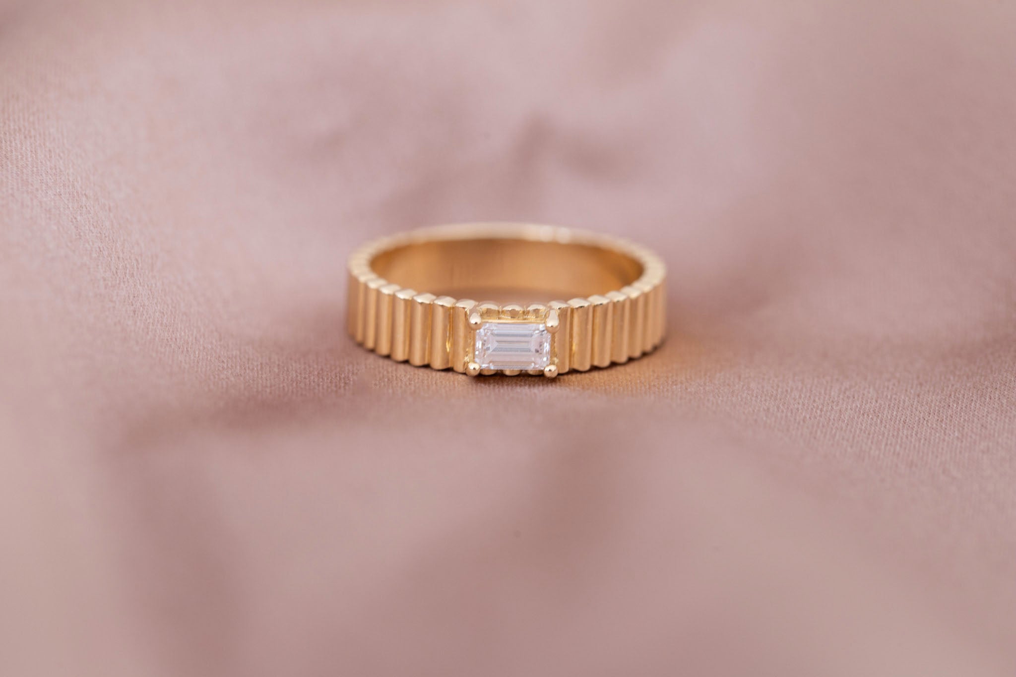 Ellis Ring | Baguette Cut Diamond + Fluted Band Engagement Ring 0.28 ct | 14k Recycled Gold | One of a Kind