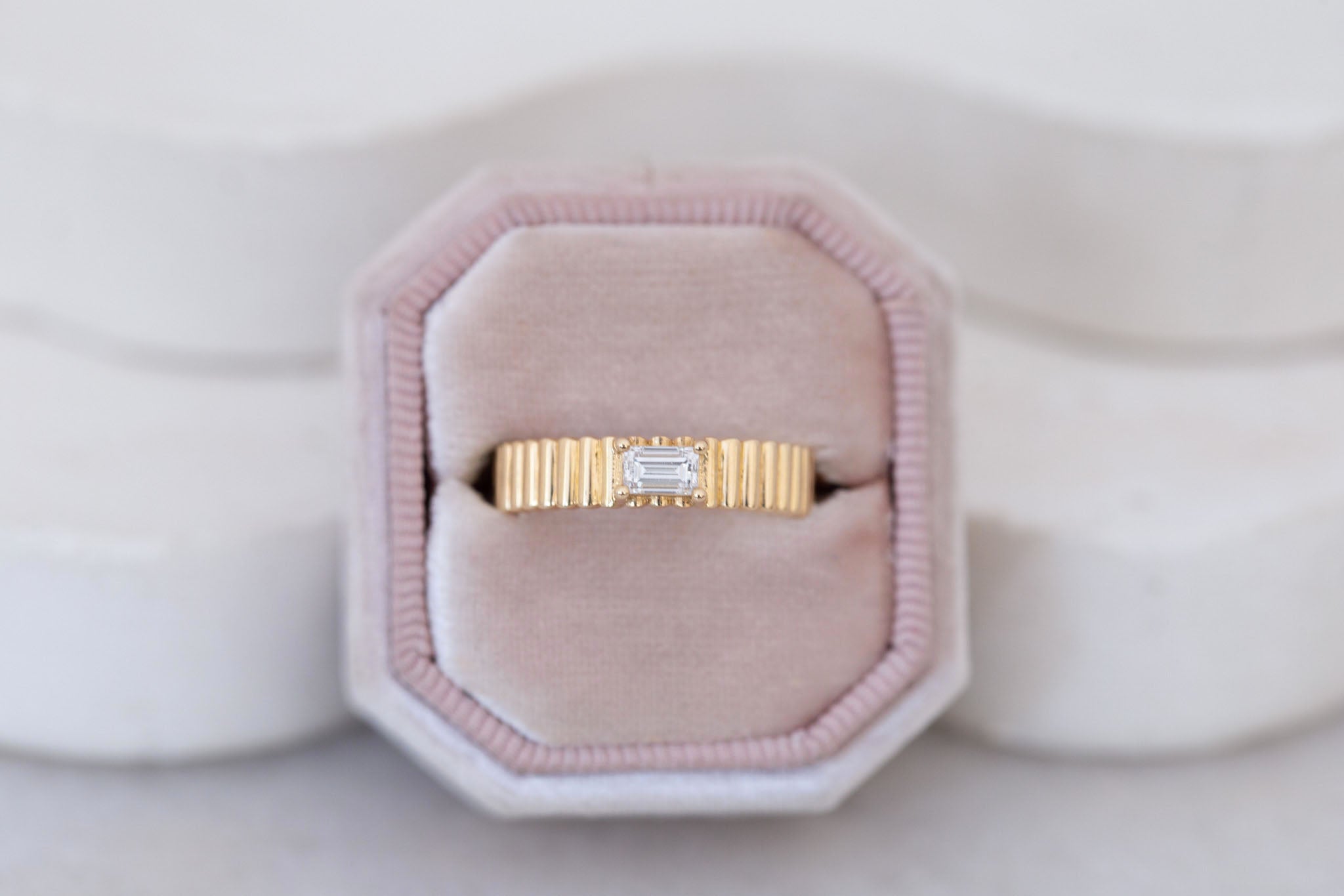 Ellis Ring | Baguette Cut Diamond + Fluted Band Engagement Ring 0.28 ct | 14k Recycled Gold | One of a Kind