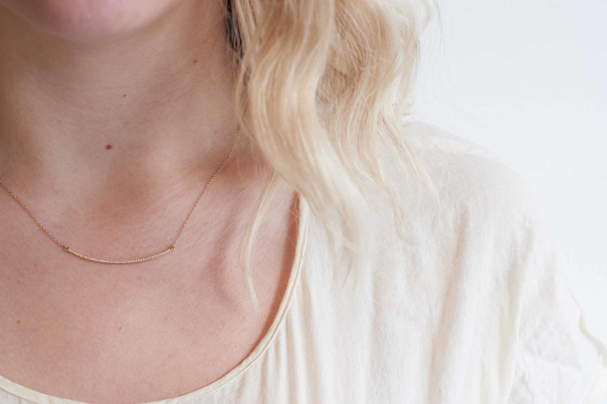 Pavé Diamond Arc Necklace | 14k Gold