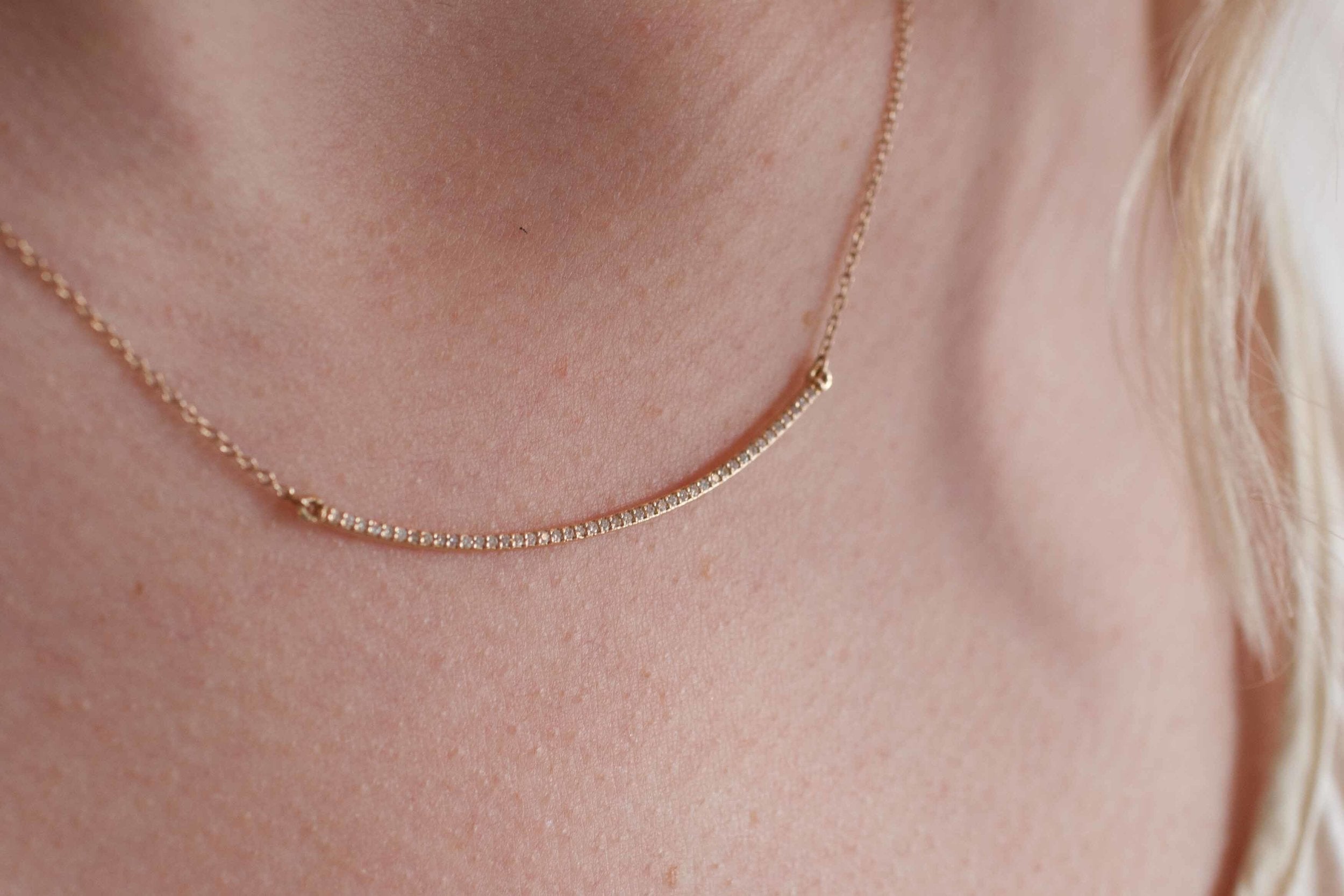 Pavé Diamond Arc Necklace | 14k Gold
