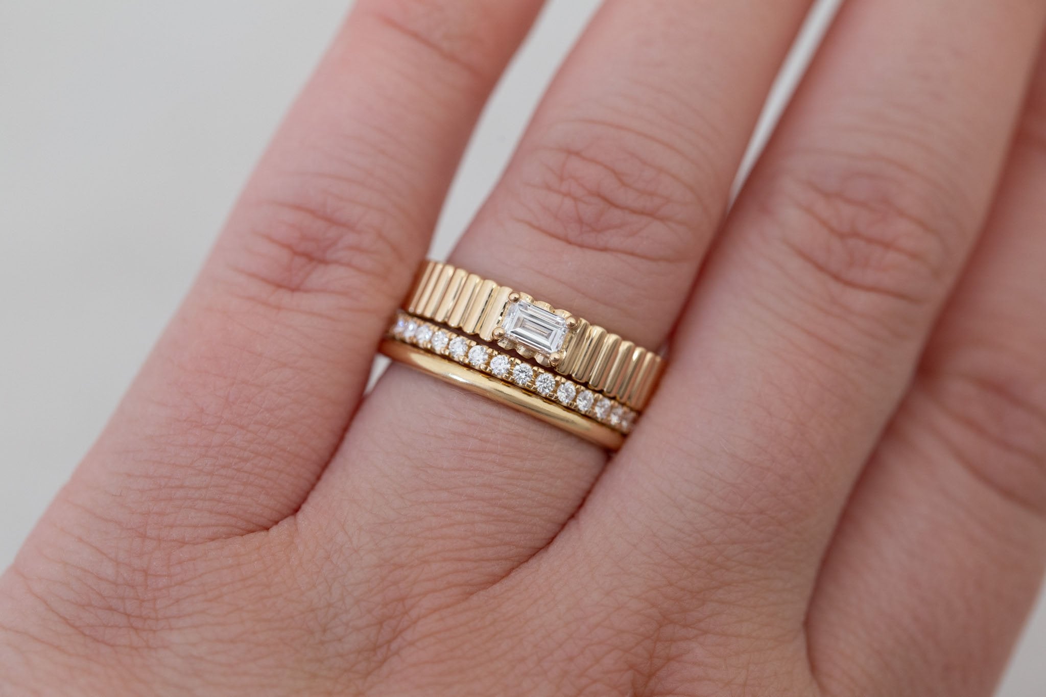 Ellis Ring | Baguette Cut Diamond + Fluted Band Engagement Ring 0.31 ct | 14k Recycled Gold | One of a Kind