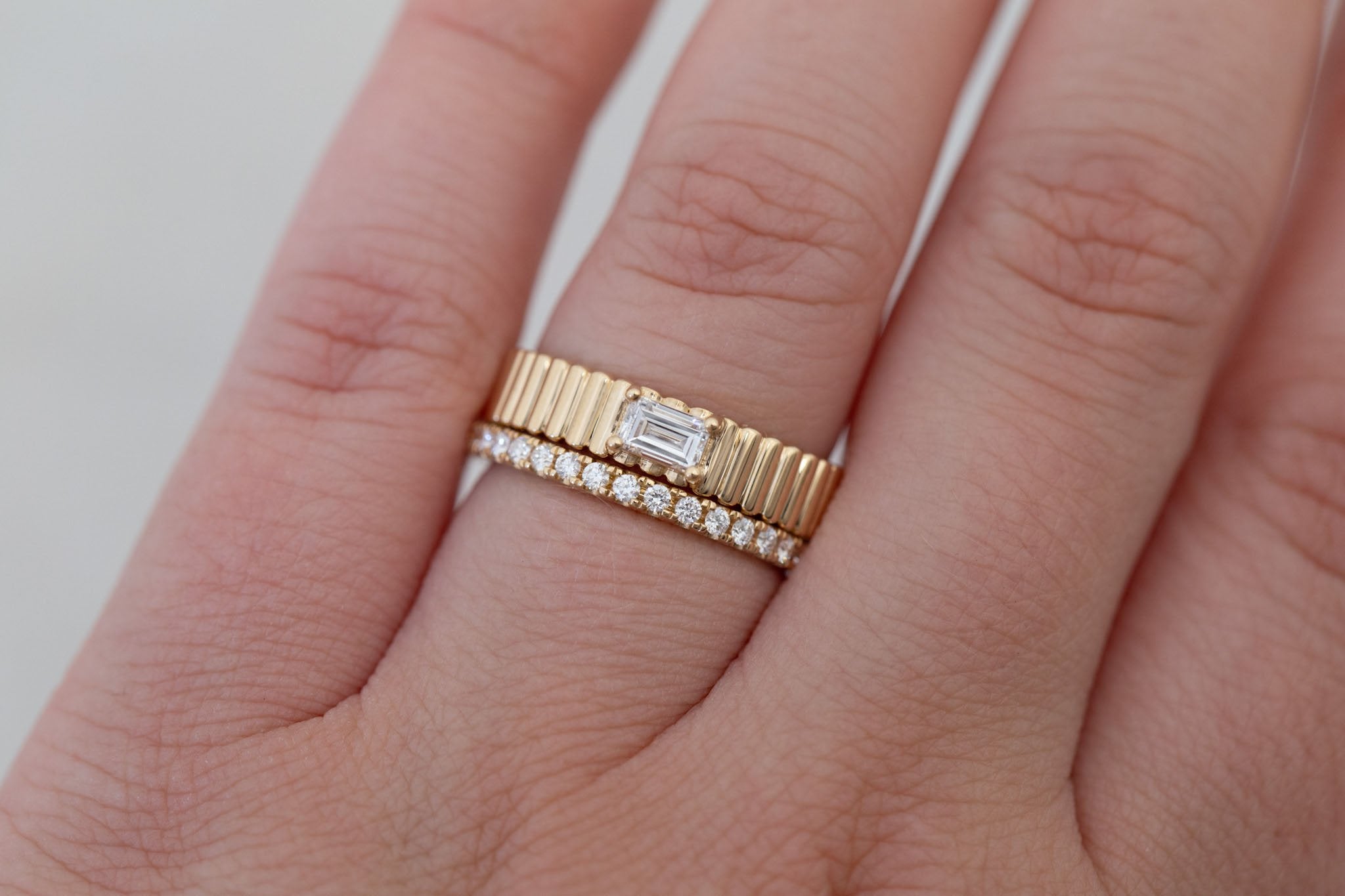 Ellis Ring | Baguette Cut Diamond + Fluted Band Engagement Ring 0.31 ct | 14k Recycled Gold | One of a Kind