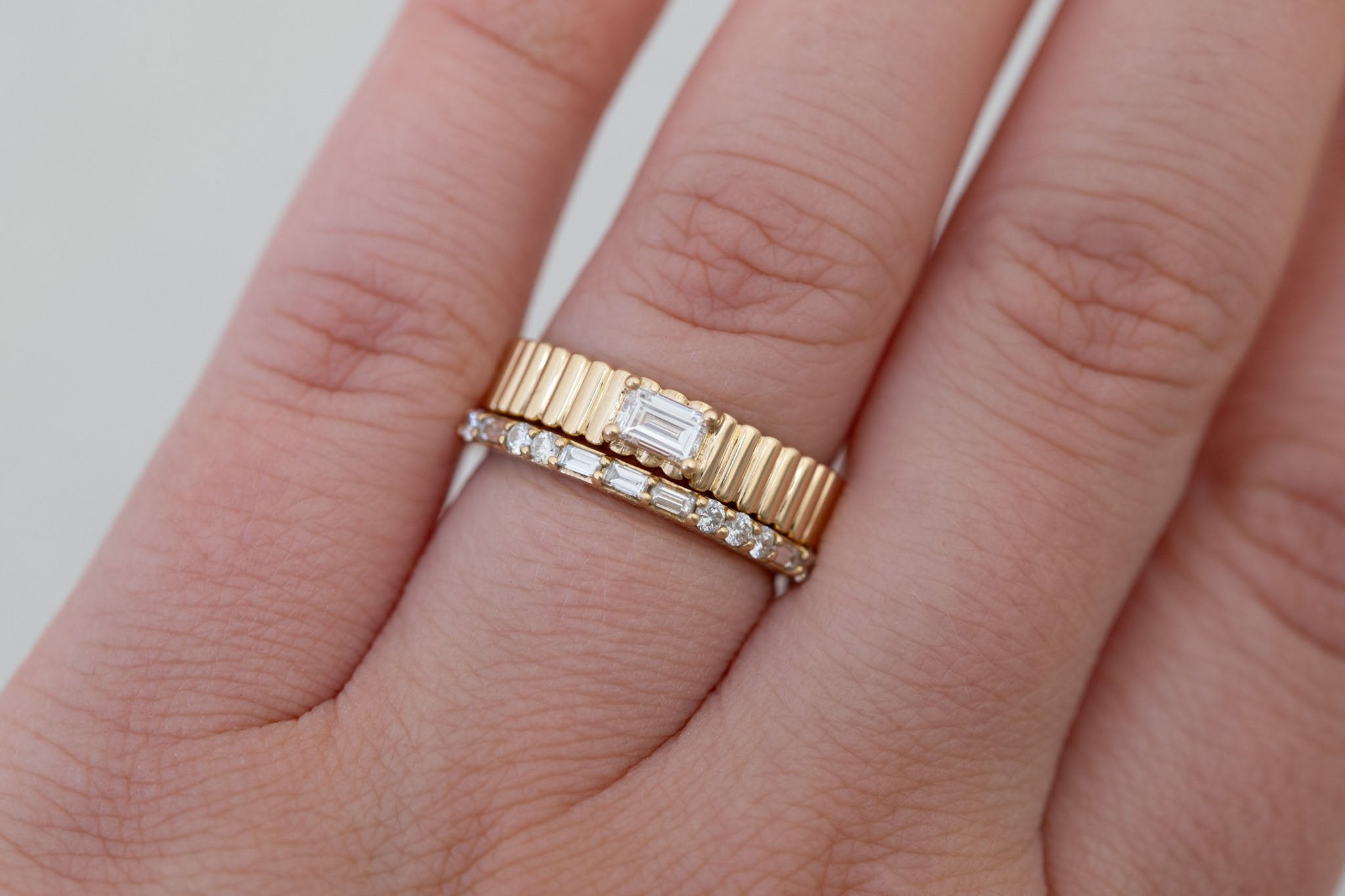 Ellis Ring | Baguette Cut Diamond + Fluted Band Engagement Ring 0.31 ct | 14k Recycled Gold | One of a Kind