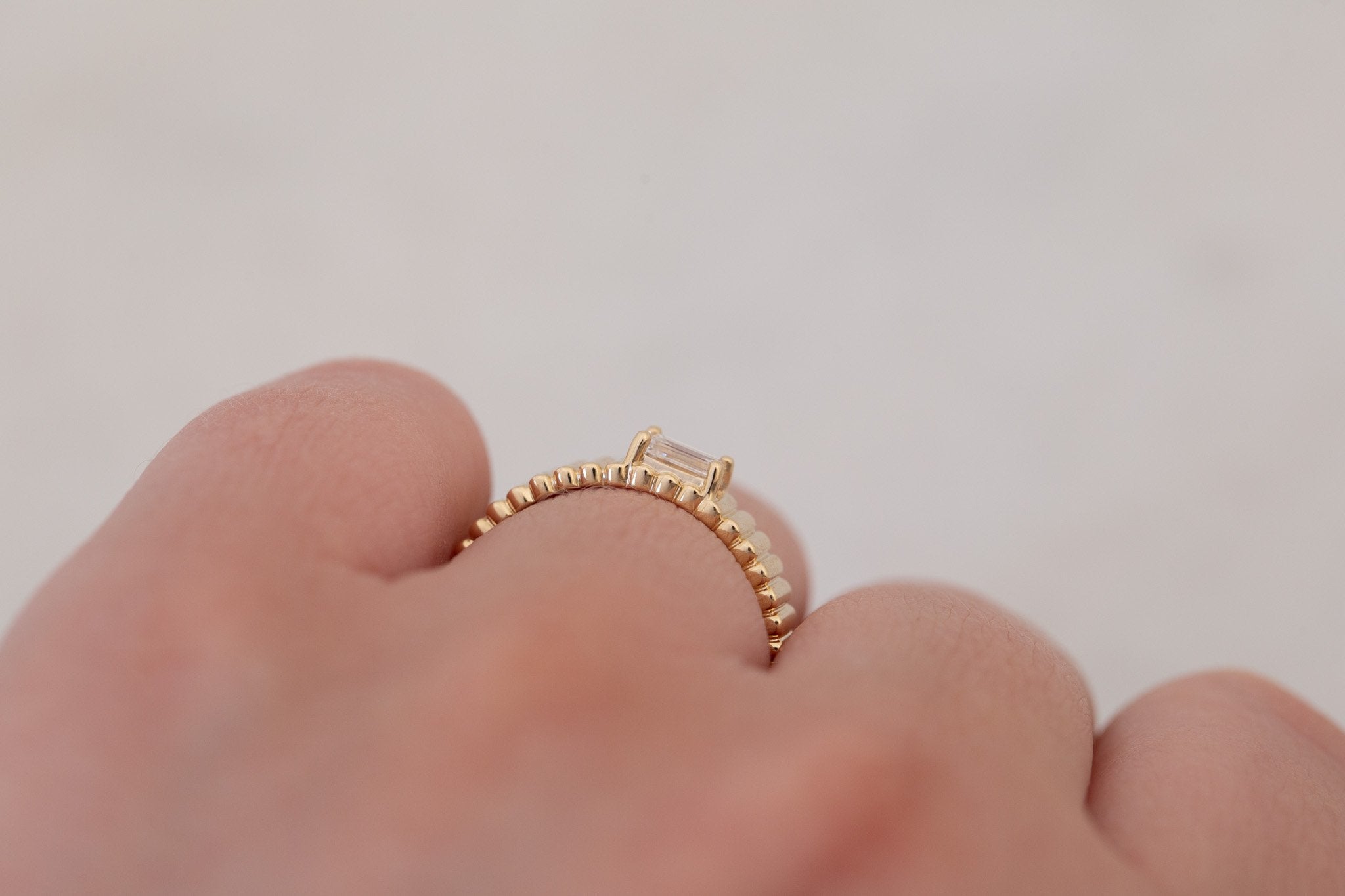 Ellis Ring | Baguette Cut Diamond + Fluted Band Engagement Ring 0.31 ct | 14k Recycled Gold | One of a Kind