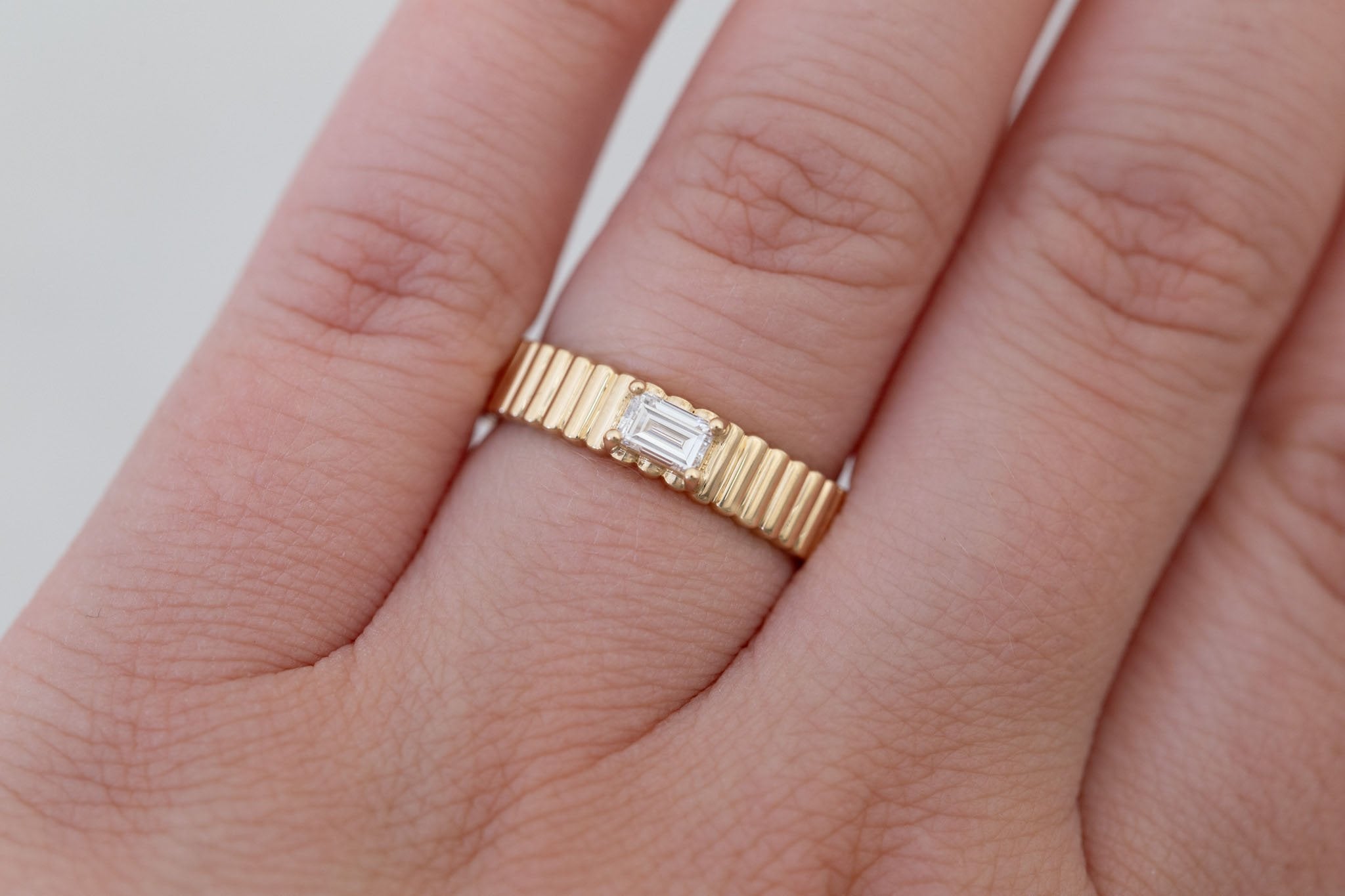 Ellis Ring | Baguette Cut Diamond + Fluted Band Engagement Ring 0.31 ct | 14k Recycled Gold | One of a Kind