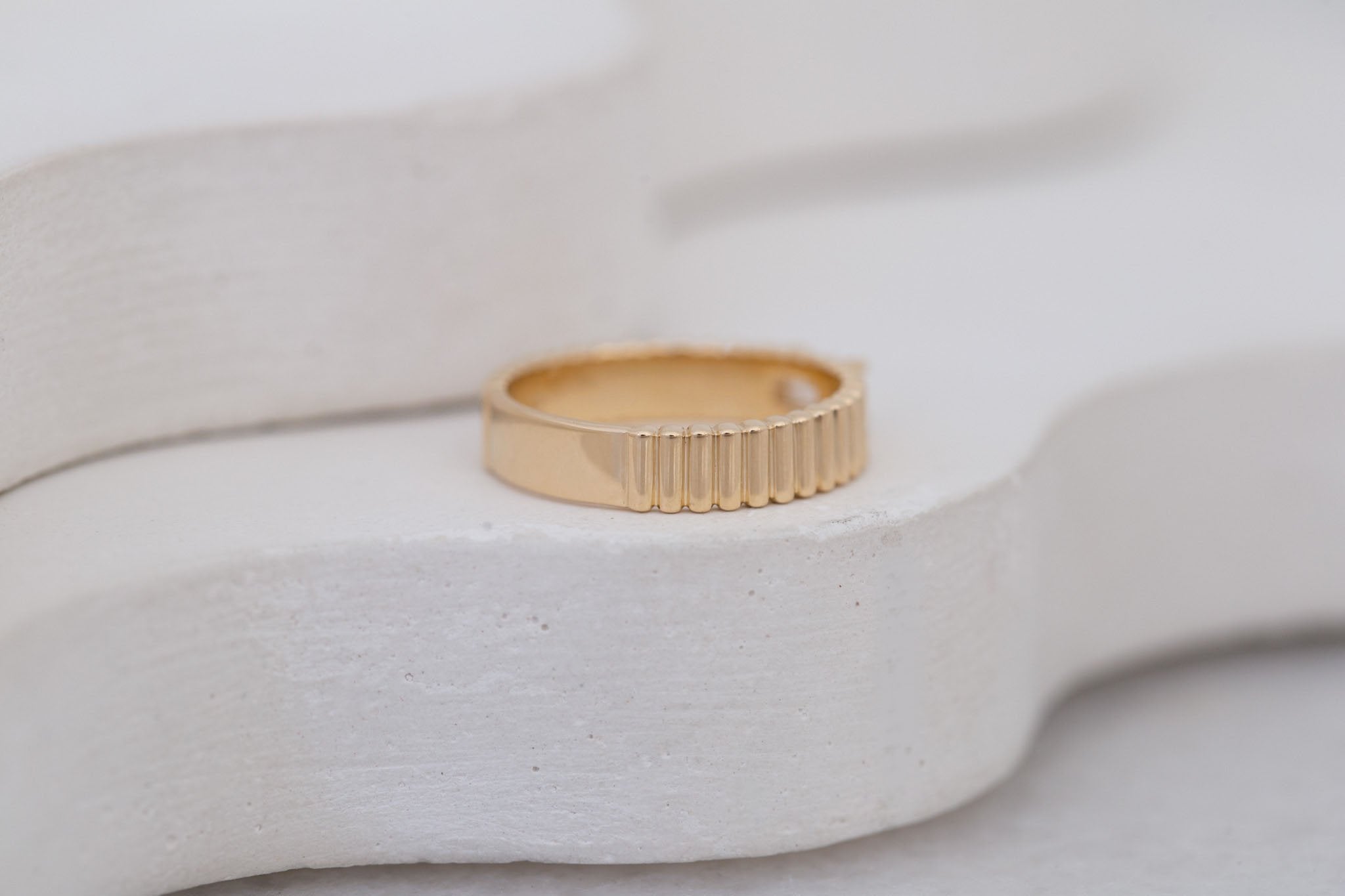 Ellis Ring | Baguette Cut Diamond + Fluted Band Engagement Ring 0.31 ct | 14k Recycled Gold | One of a Kind