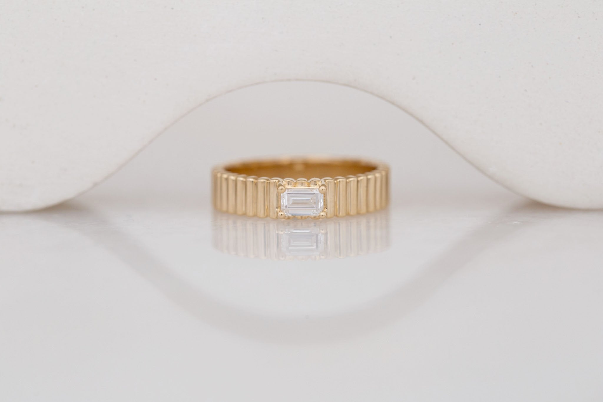 Ellis Ring | Baguette Cut Diamond + Fluted Band Engagement Ring 0.31 ct | 14k Recycled Gold | One of a Kind