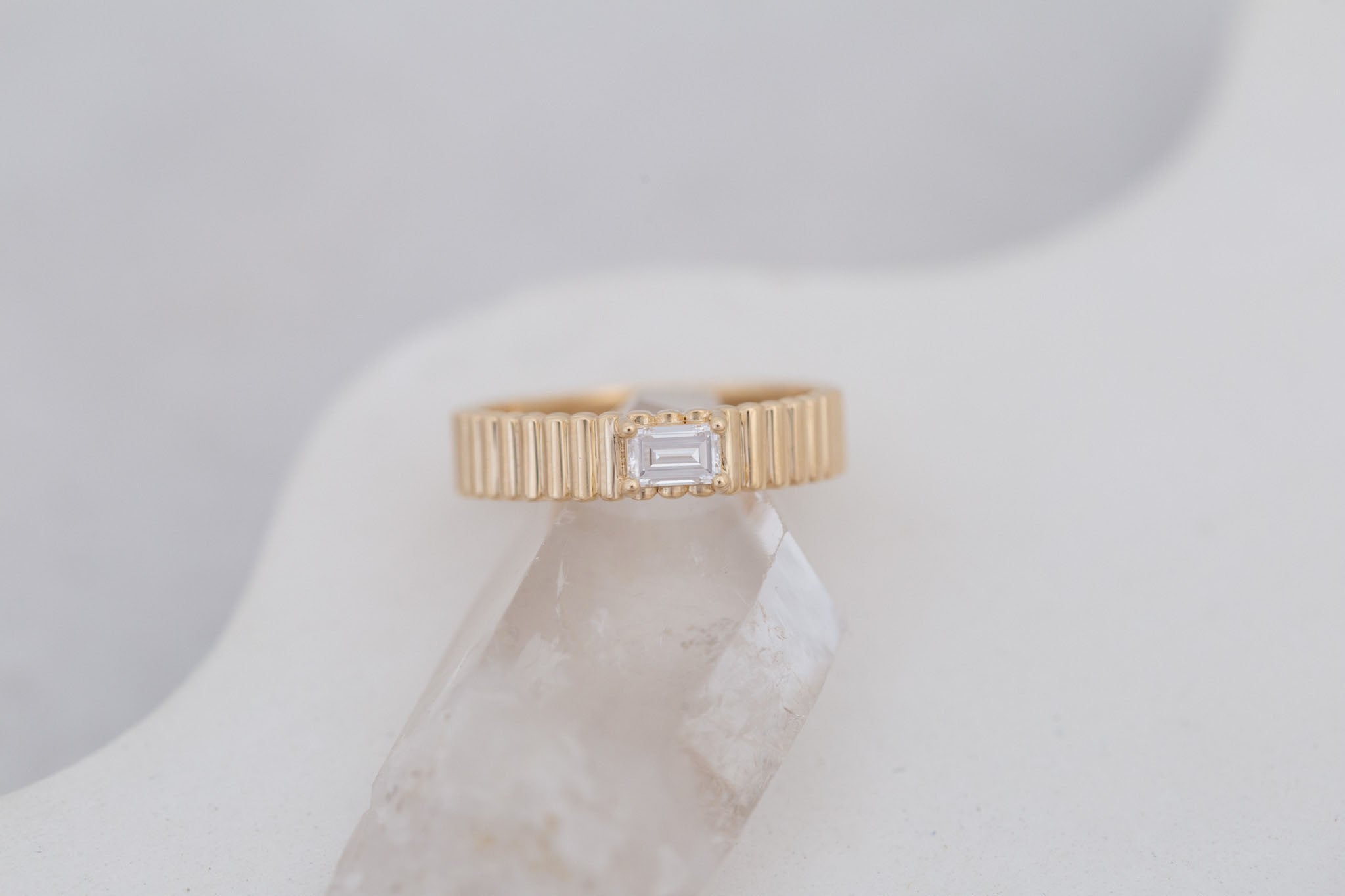 Ellis Ring | Baguette Cut Diamond + Fluted Band Engagement Ring 0.31 ct | 14k Recycled Gold | One of a Kind