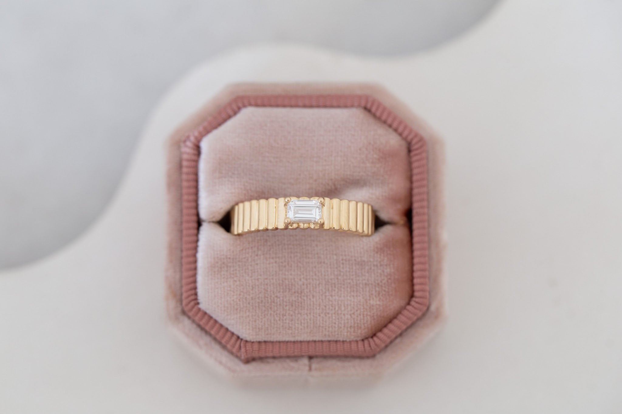 Ellis Ring | Baguette Cut Diamond + Fluted Band Engagement Ring 0.31 ct | 14k Recycled Gold | One of a Kind