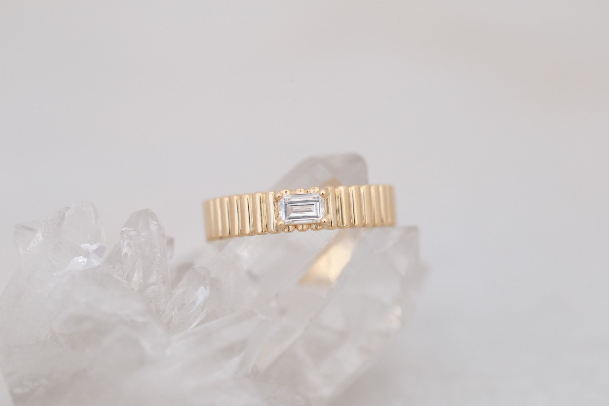 Ellis Ring | Baguette Cut Diamond + Fluted Band Engagement Ring 0.31 ct | 14k Recycled Gold | One of a Kind