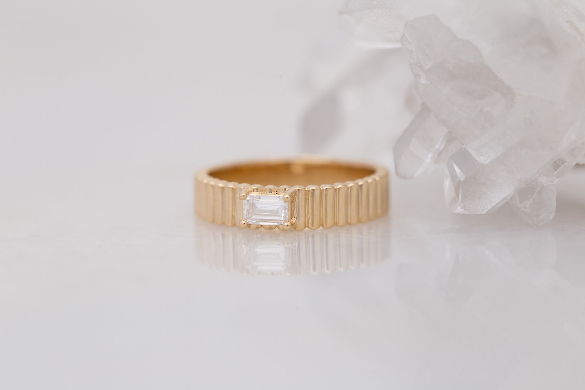 Ellis Ring | Baguette Cut Diamond + Fluted Band Engagement Ring 0.31 ct | 14k Recycled Gold | One of a Kind