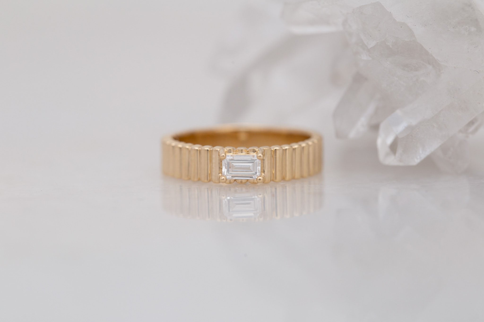 Ellis Ring | Baguette Cut Diamond + Fluted Band Engagement Ring 0.31 ct | 14k Recycled Gold | One of a Kind
