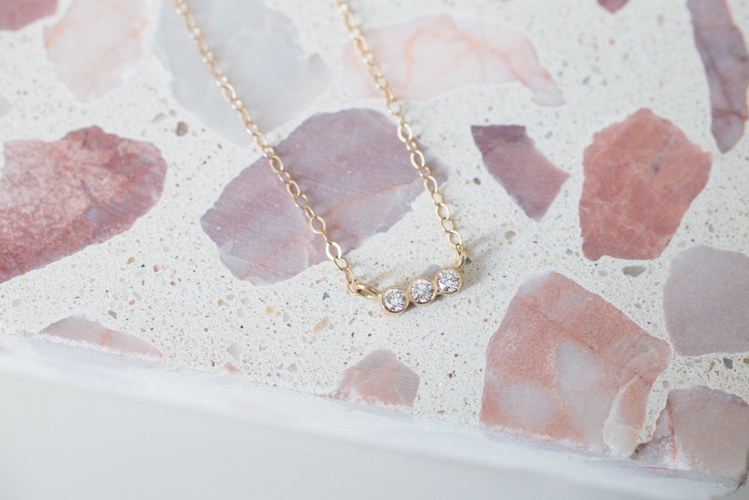 Diamond Trio Bezel Necklace | 14k Recycled Gold