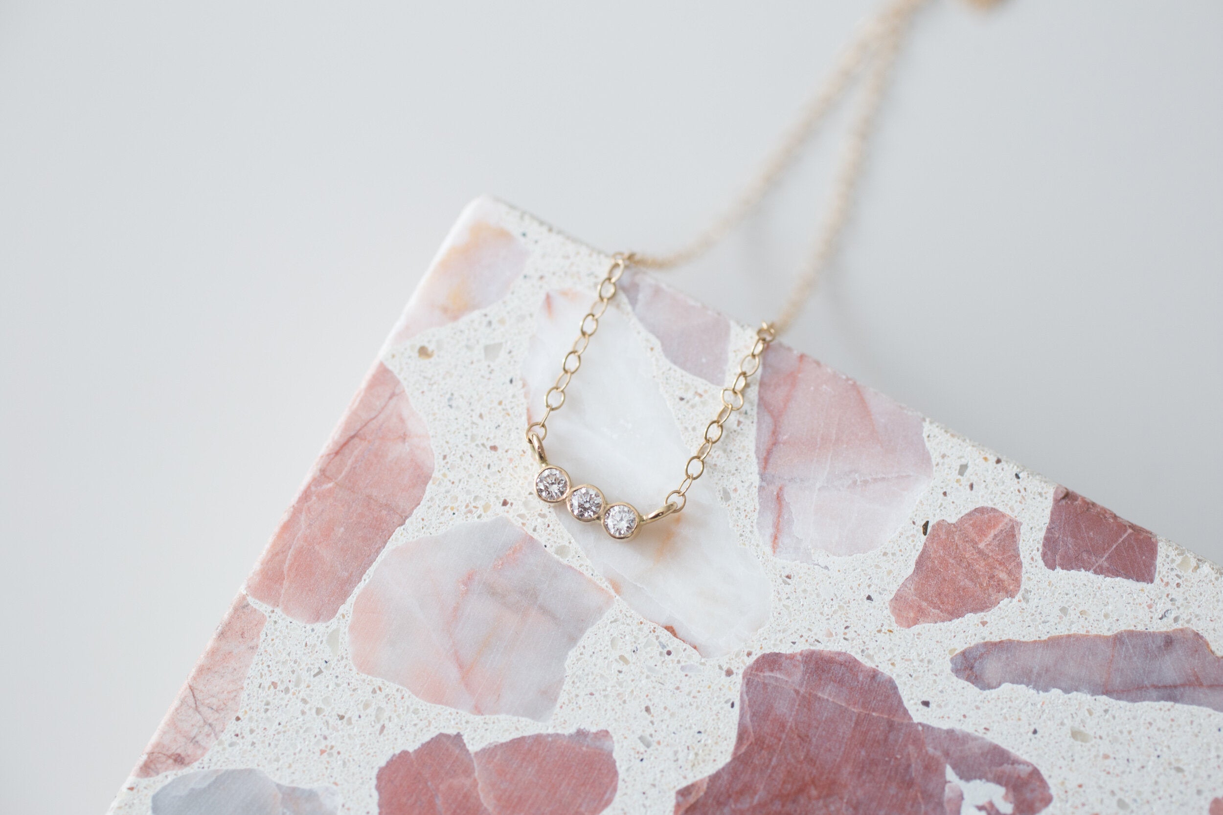 Diamond Trio Bezel Necklace | 14k Recycled Gold