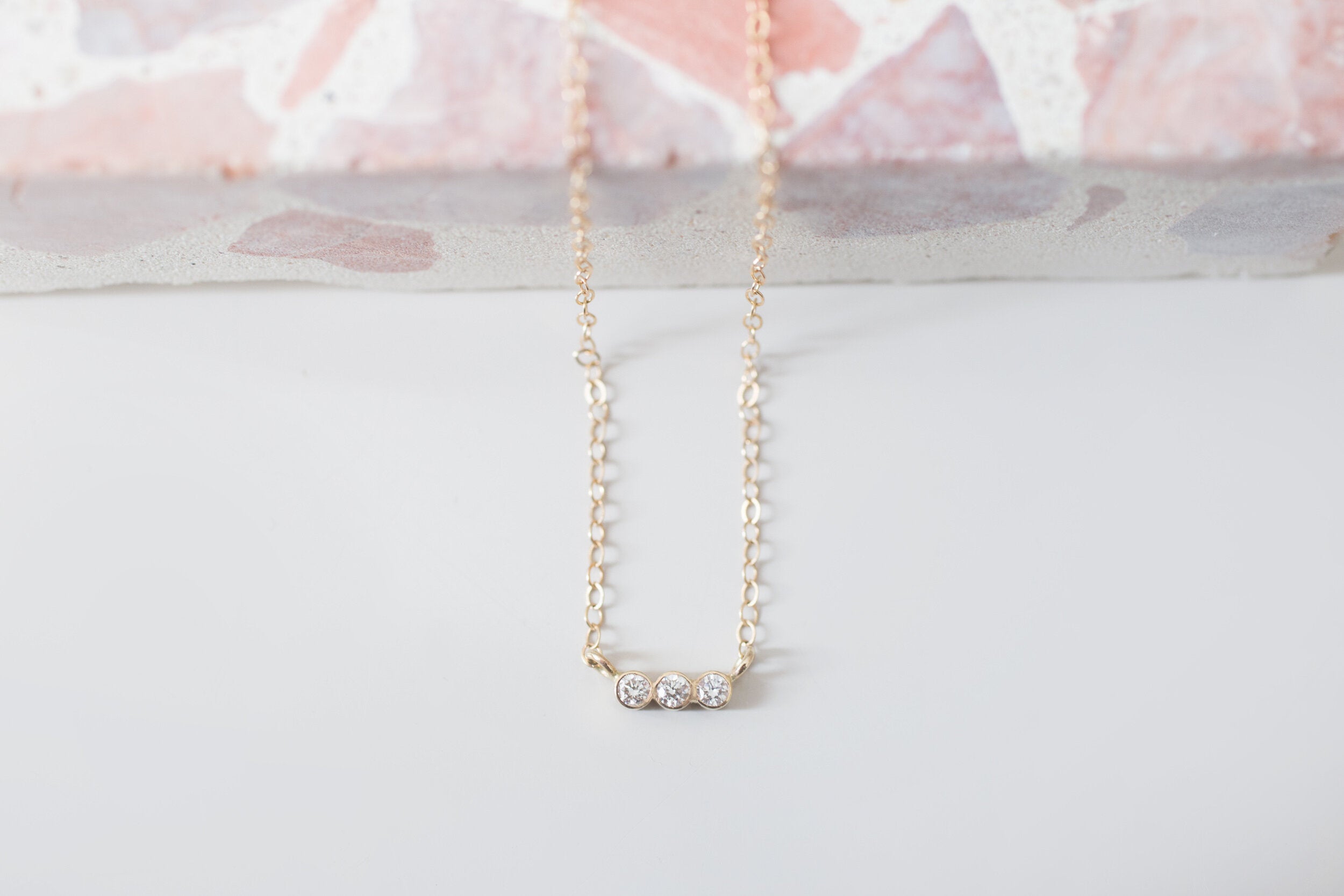 Diamond Trio Bezel Necklace | 14k Recycled Gold