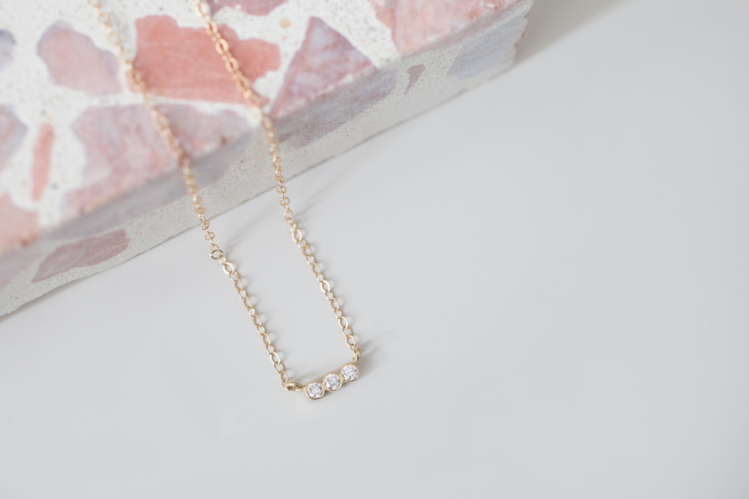 Diamond Trio Bezel Necklace | 14k Recycled Gold
