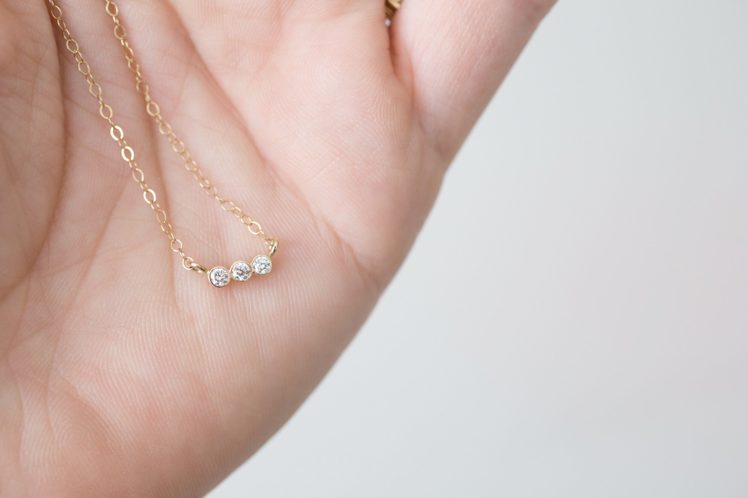 Diamond Trio Bezel Necklace | 14k Recycled Gold