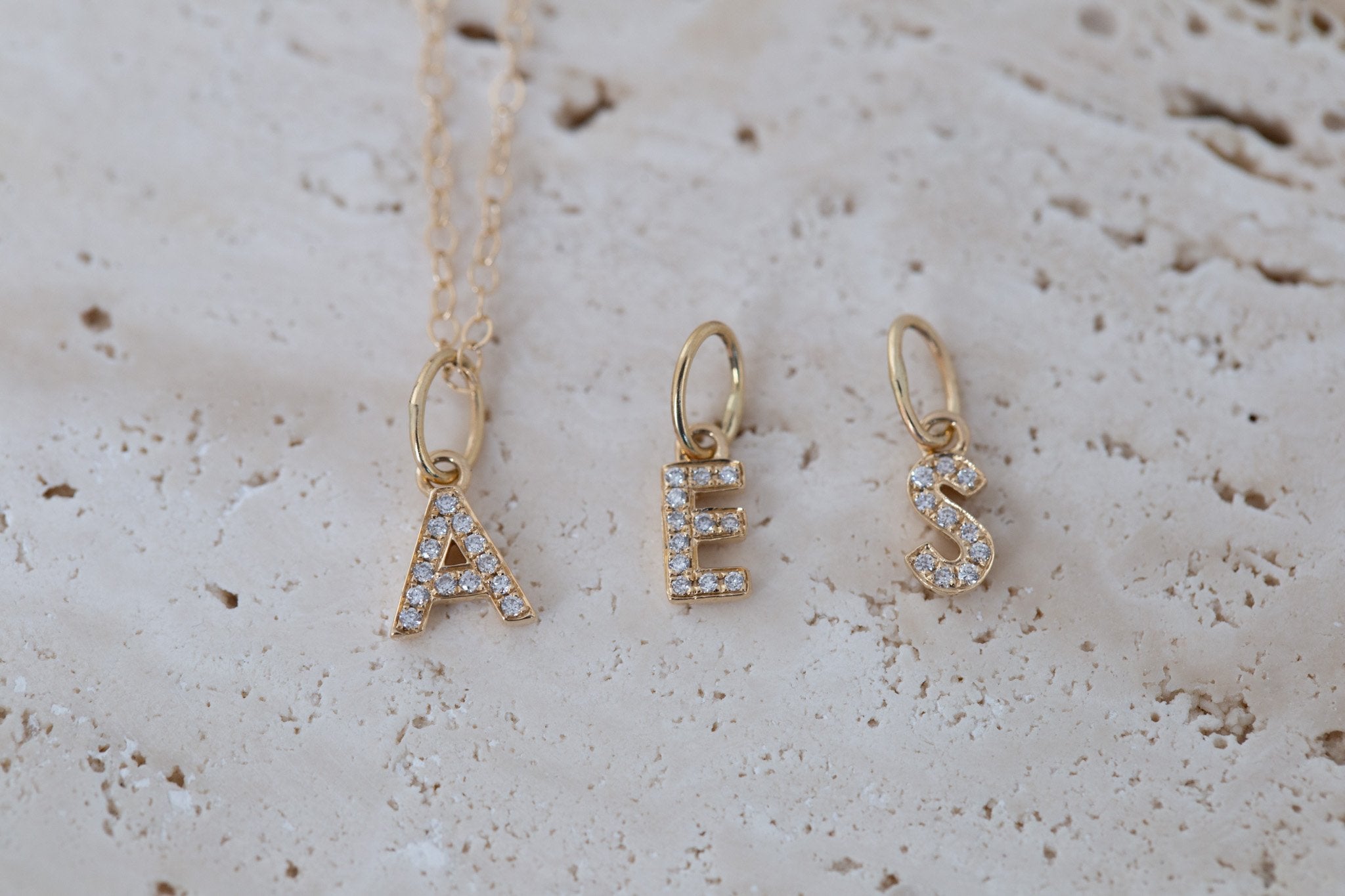 Diamond Pavé Initial Charm | 14k Recycled Gold