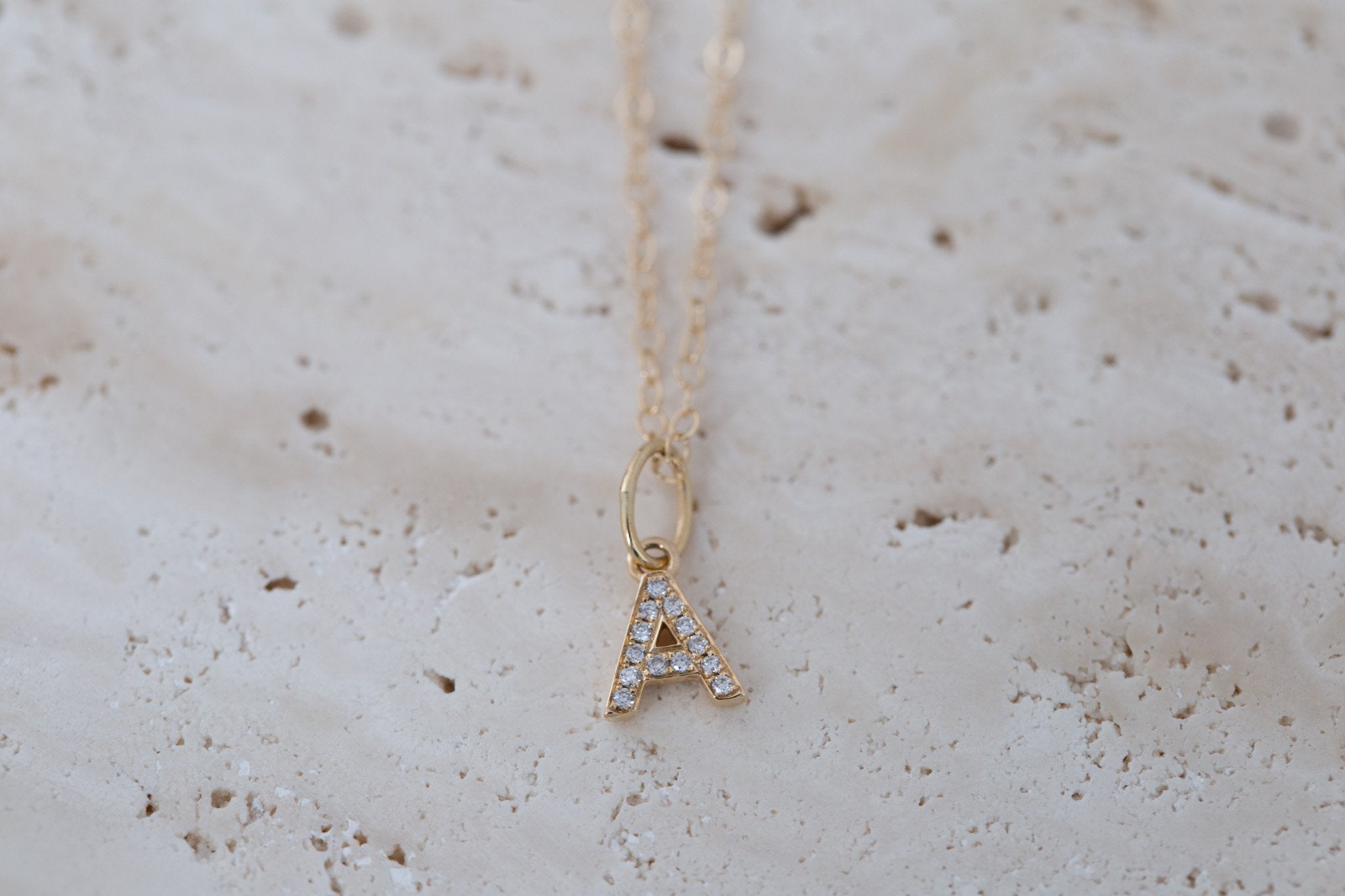 Diamond Pavé Initial Necklace | 14k Recycled Gold