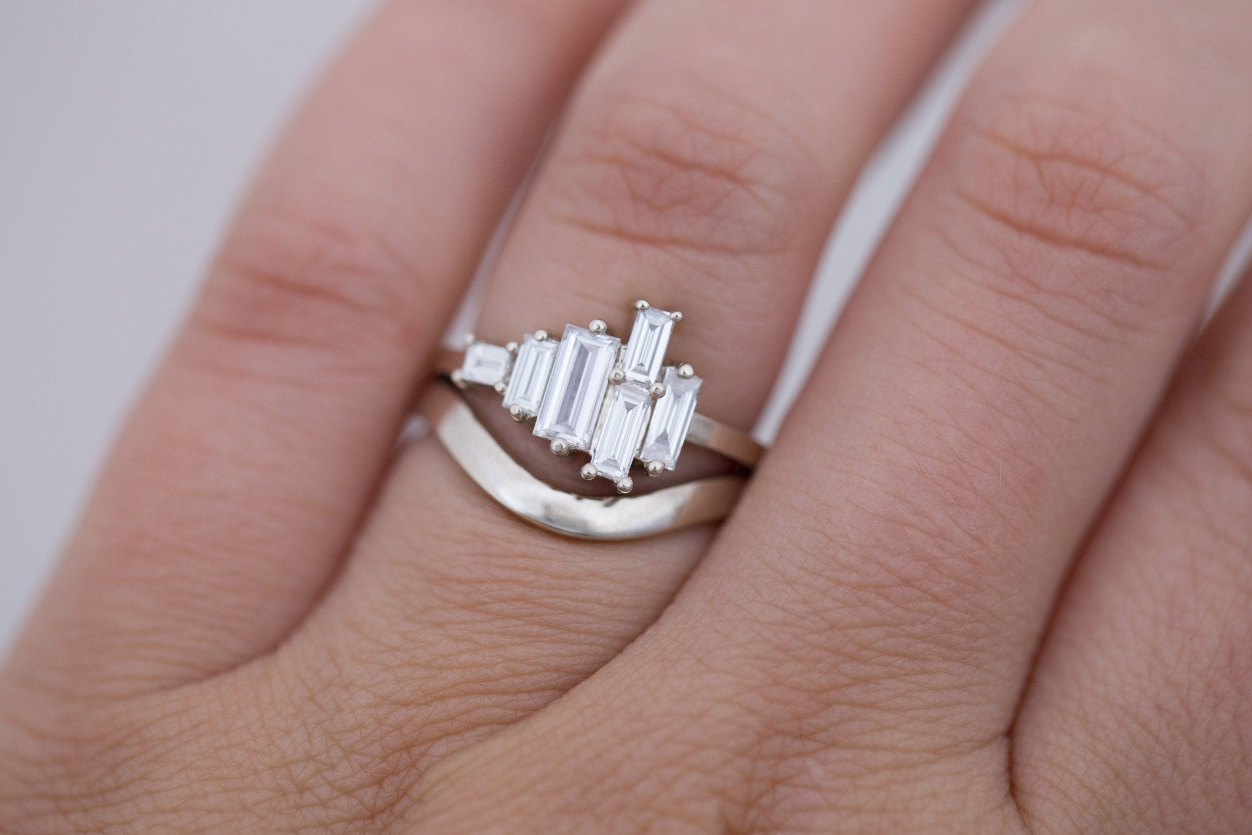 Seneca Ring | Asymmetrical Diamond Baguette Engagement Ring | 14k Recycled White Gold