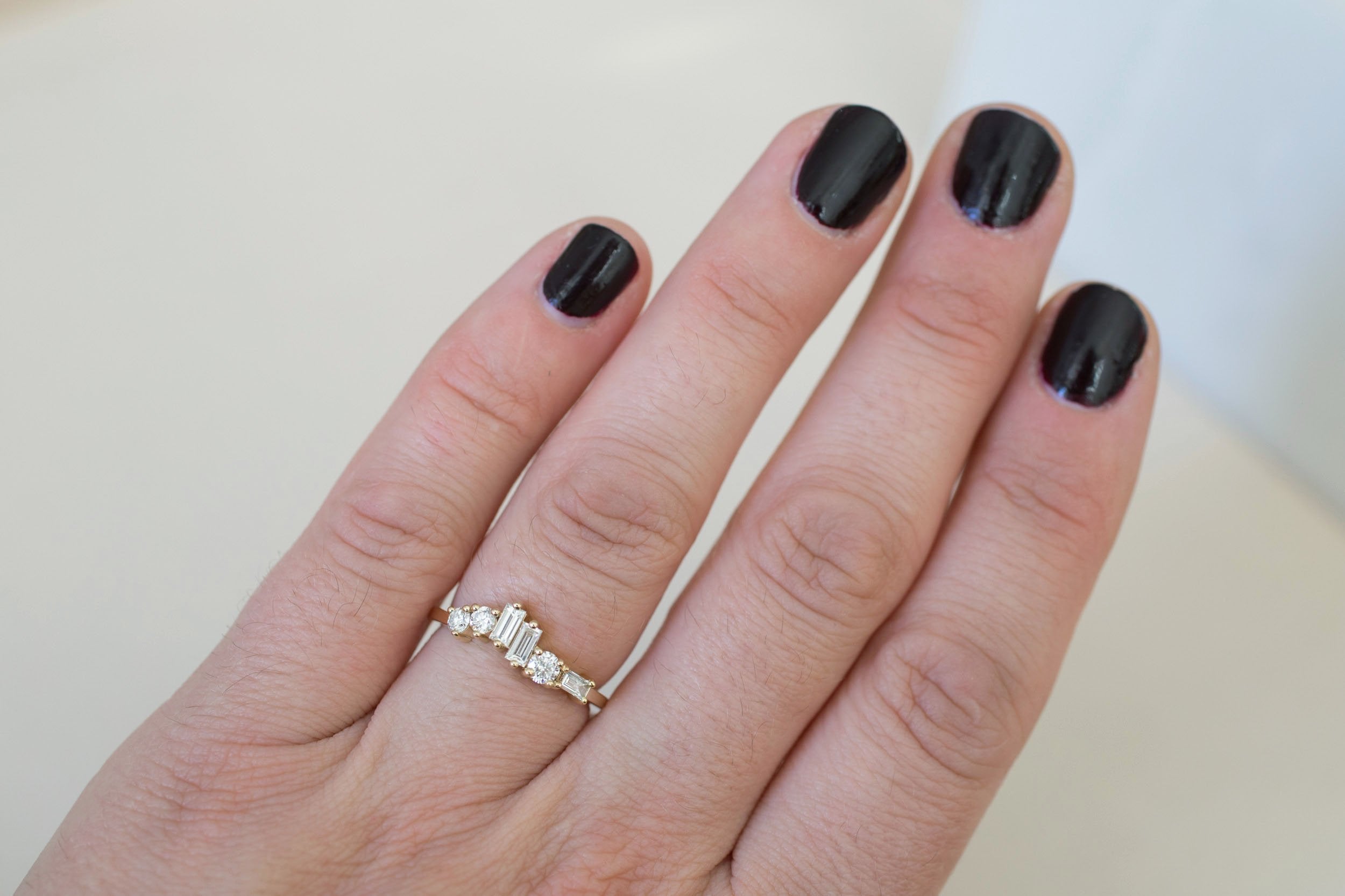 Rian Ring | Diamond Baguette and Round Wave Engagement Ring | 14k Recycled Gold
